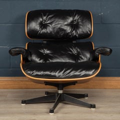 Iconic Eames Black Leather Lounge Chair by Mobilier International, c.1980