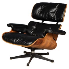 Iconic Eames Black Leather Lounge Chair by Mobilier International, c.1980