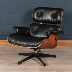 Iconic Eames Black Leather Lounge Chair by Vitra, c.1980