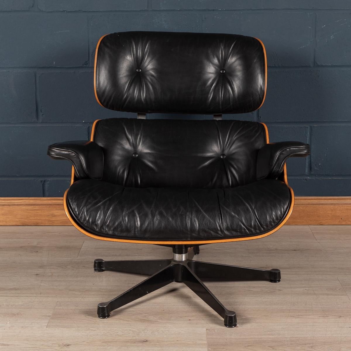 German Iconic Eames Black Leather Lounge Chair by Vitra, c.1980