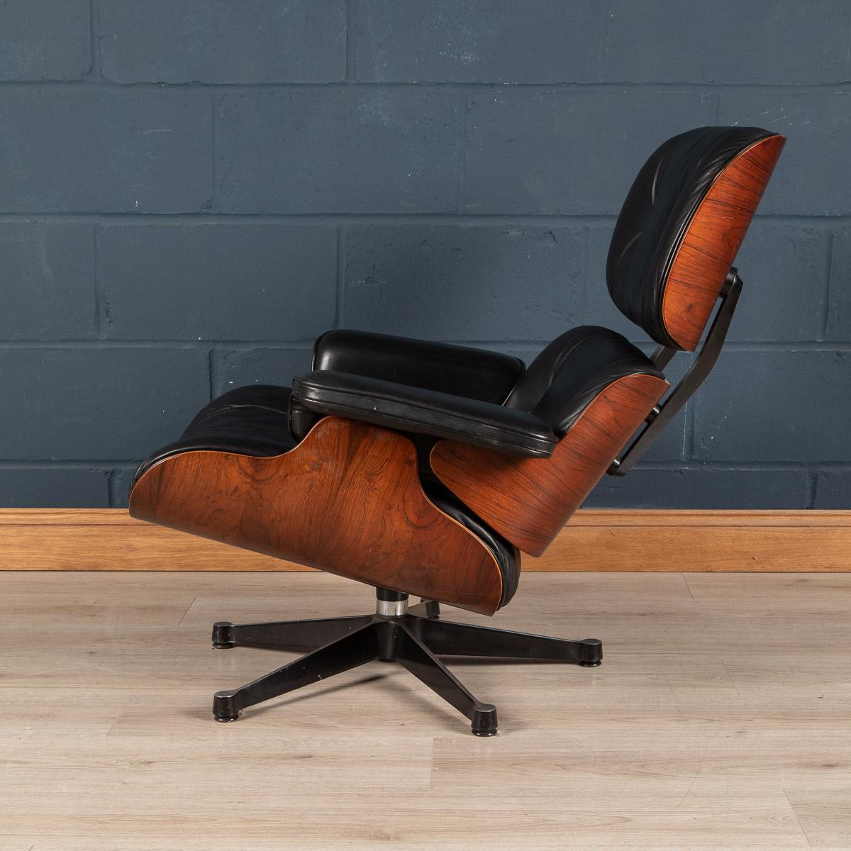 Iconic Eames Black Leather Lounge Chair by Vitra, c.1980 In Good Condition In Royal Tunbridge Wells, Kent