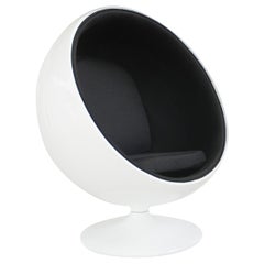 Iconic Eero Aarnio Black and White Swivel Ball Lounge Chair - In Stock