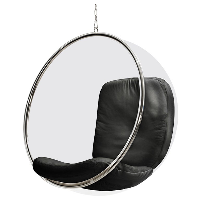 Iconic Eero Aarnio Black Leather Bubble Chair For Sale at 1stDibs
