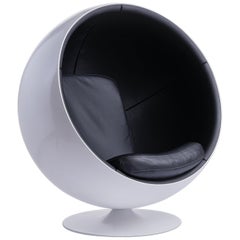 Iconic Eero Aarnio Black Leather Swivel Ball Lounge Chair