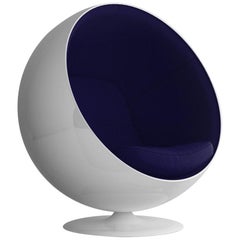Iconic Eero Aarnio Blue Swivel Ball Lounge Chair