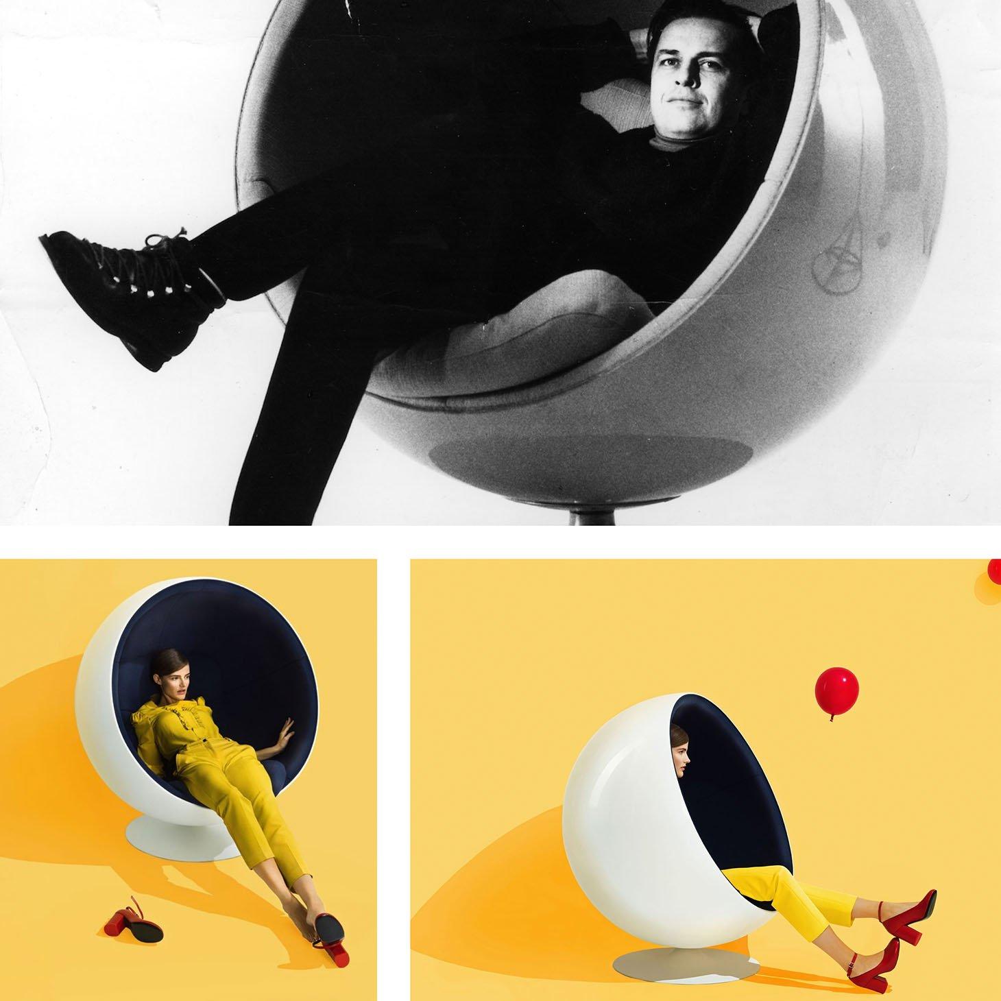 La chaise ball a été conçue en 1963 et présentée pour la première fois au salon du meuble de Cologne en 1966. Cette chaise est l'un des classiques les plus célèbres et les plus appréciés du design finlandais. Elle a permis à Eero Aarnio de percer