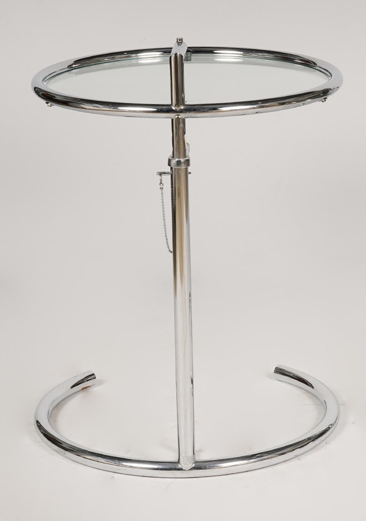 Modern Iconic Eileen Gray E1027 Adjustable Round Chrome and Glass Side Table