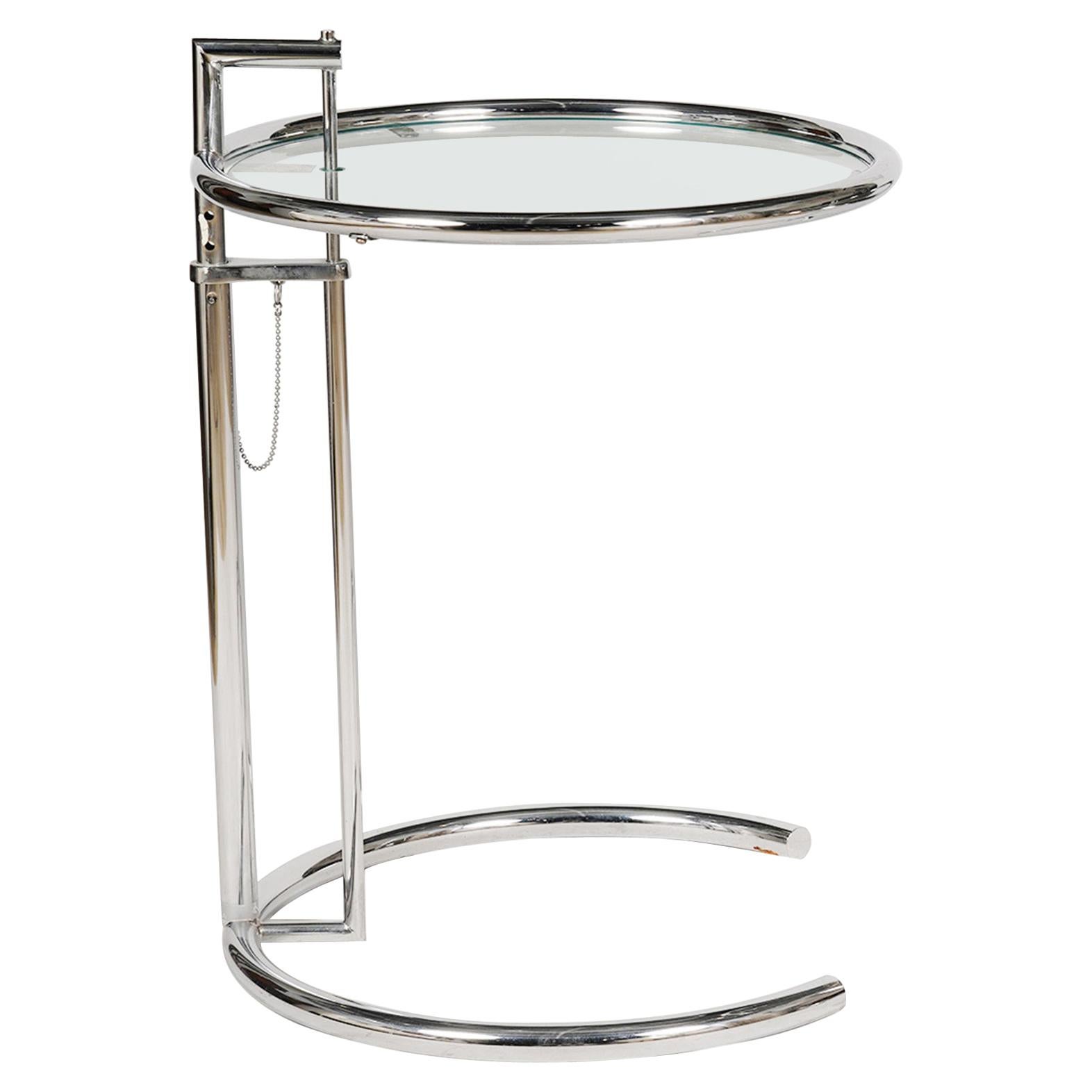 Iconic Eileen Gray E1027 Adjustable Round Chrome and Glass Side Table