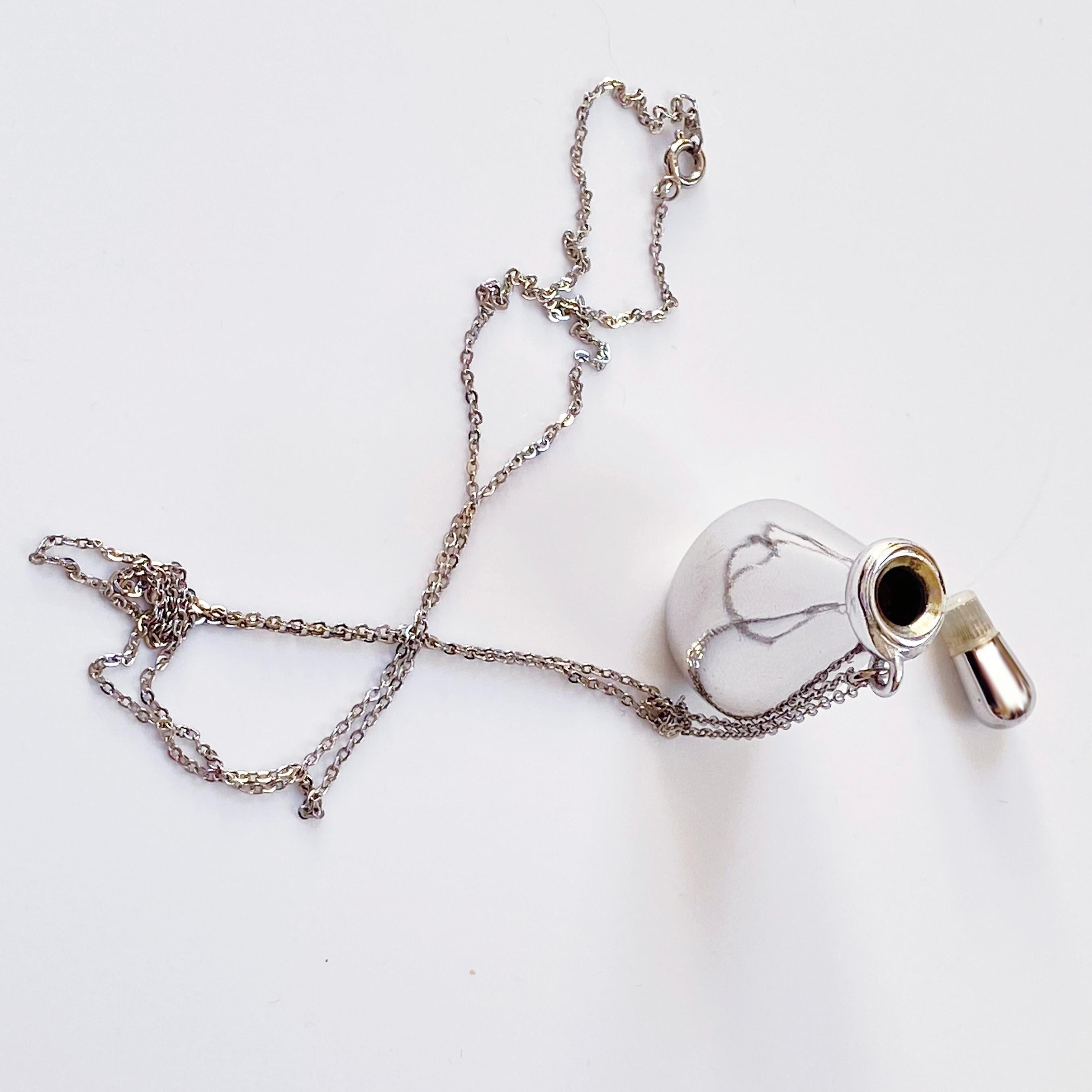 Modernist Elsa Peretti for Halston Perfume Bottle Pendant Necklace Sterling Chain
