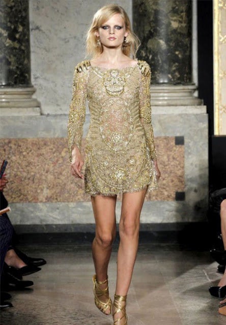 Women's Iconic Emilio Pucci Embellished Gold Silk Tulle Dress w/ Skull