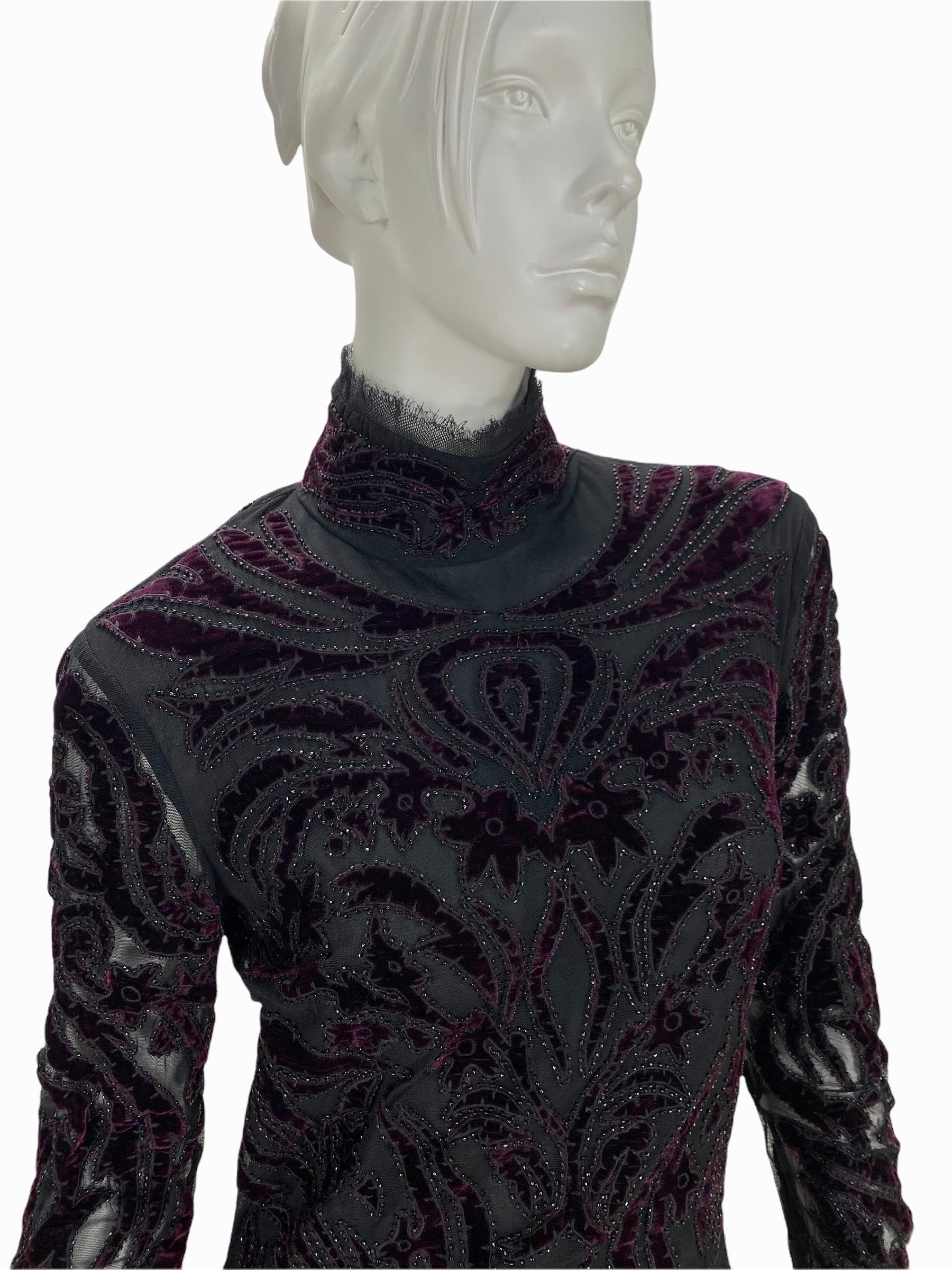  Ikonisches Emilio Pucci H/W 2011 Bordeauxfarbenes Kleid aus Samt mit Stickerei It 44 - US 8 im Angebot 4