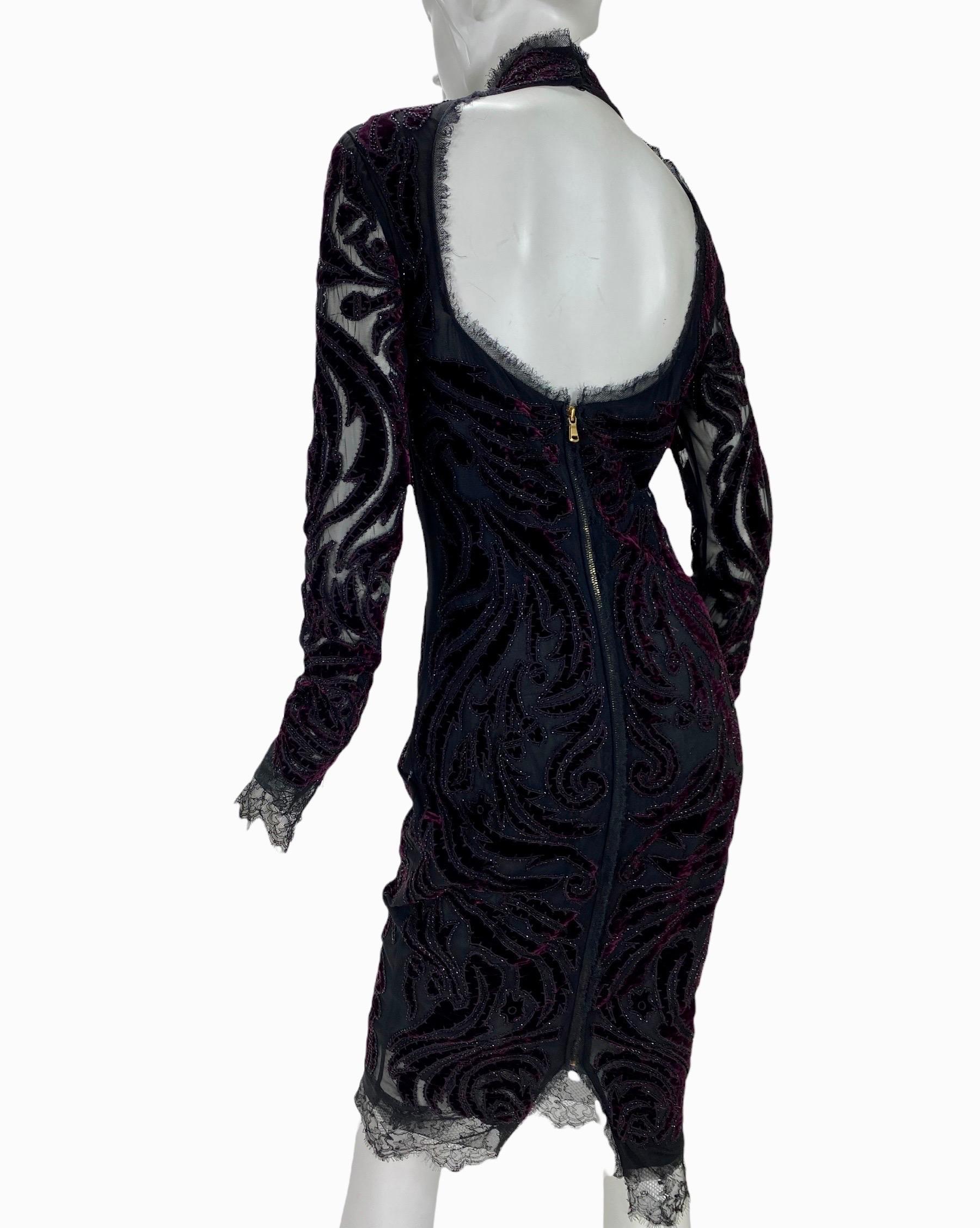  Ikonisches Emilio Pucci H/W 2011 Bordeauxfarbenes Kleid aus Samt mit Stickerei It 44 - US 8 im Angebot 6