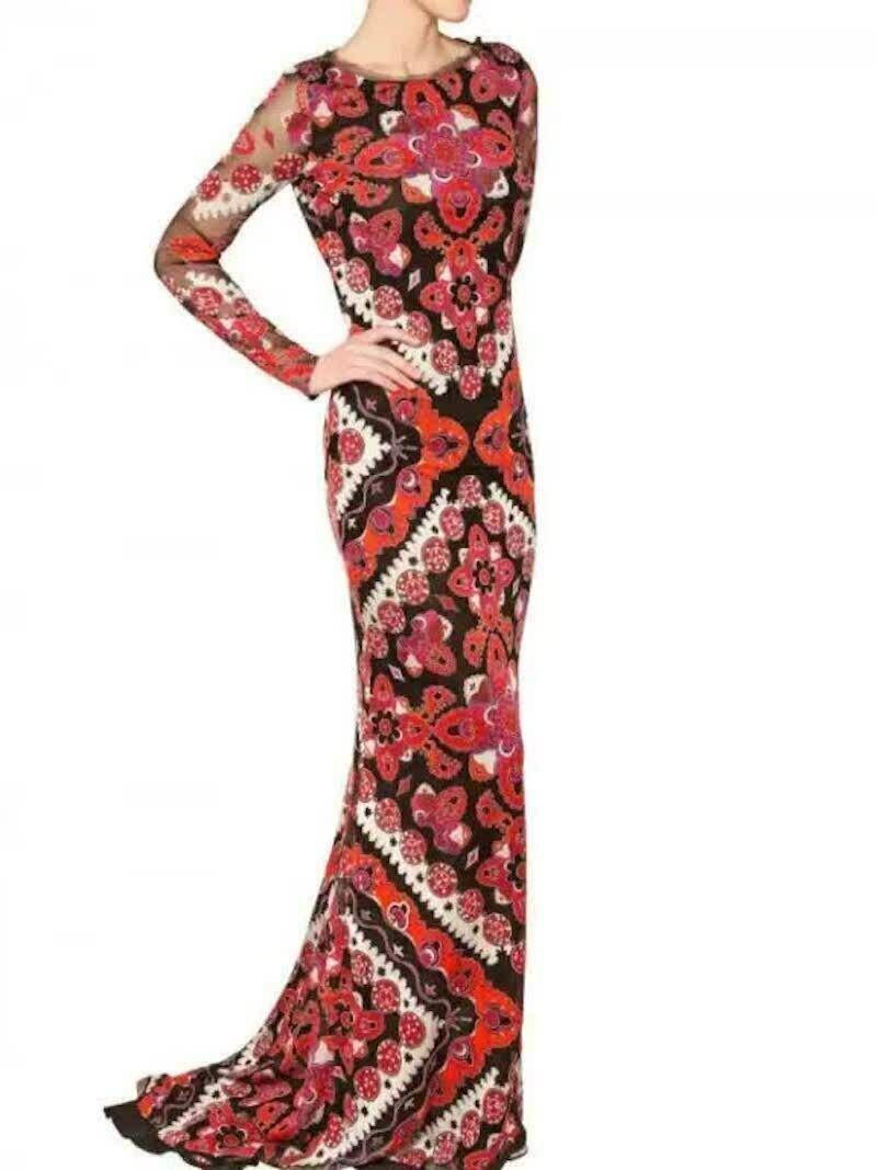 Iconic Emilio Pucci Multicolor Printed Devore Long Dress Gown Italian 42 - US 6 For Sale 7