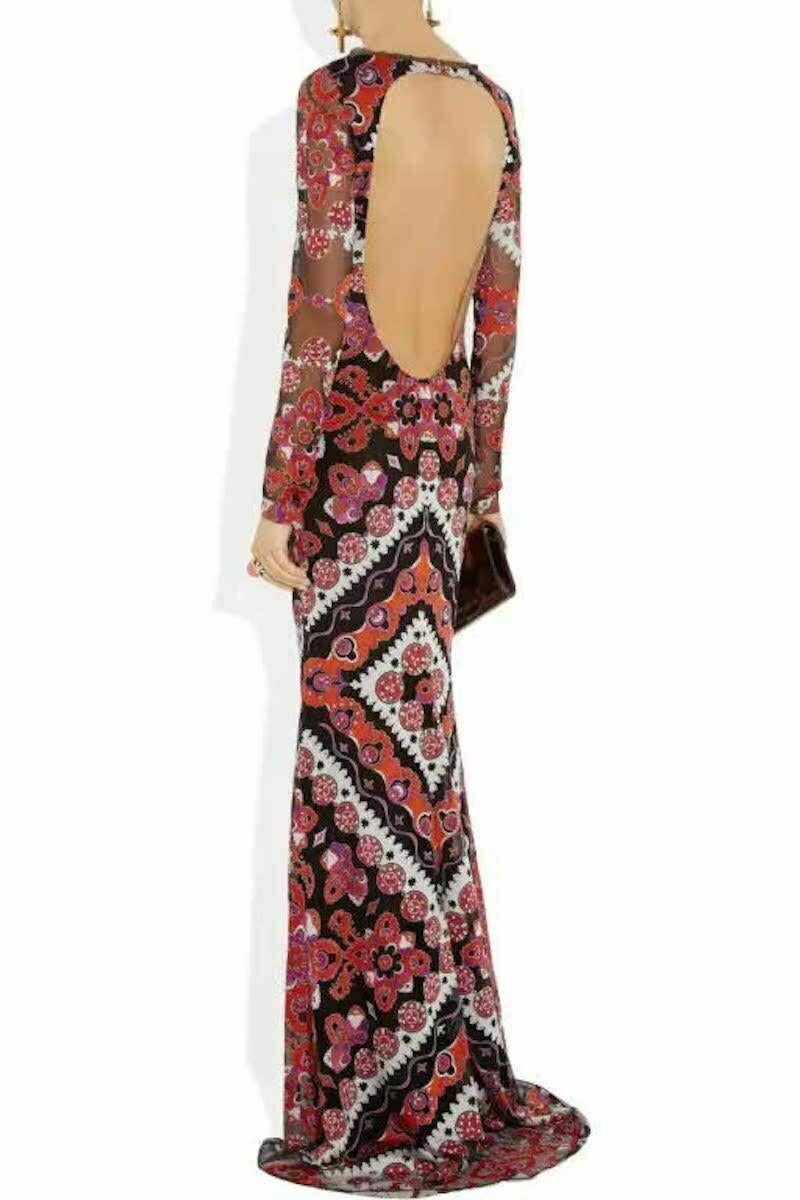 Iconic Emilio Pucci Multicolor Printed Devore Long Dress Gown Italian 42 - US 6 For Sale 8