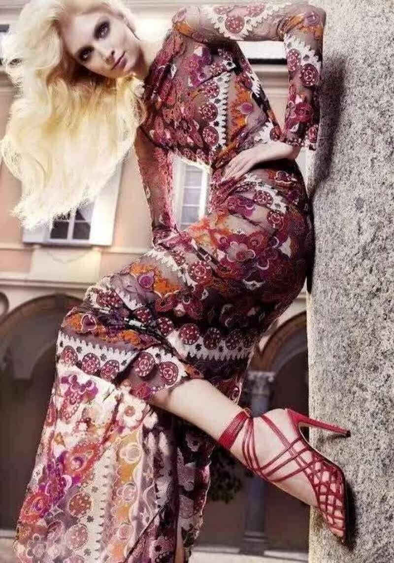 Iconic Emilio Pucci Multicolor Printed Devore Long Dress Gown Italian 42 - US 6 For Sale 11