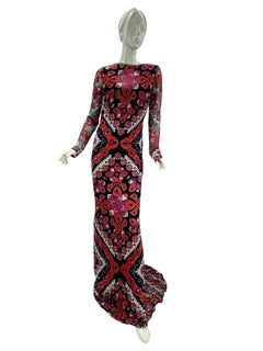 Iconic Emilio Pucci Multicolor Printed Devore Long Dress Gown Italian 42 - US 6