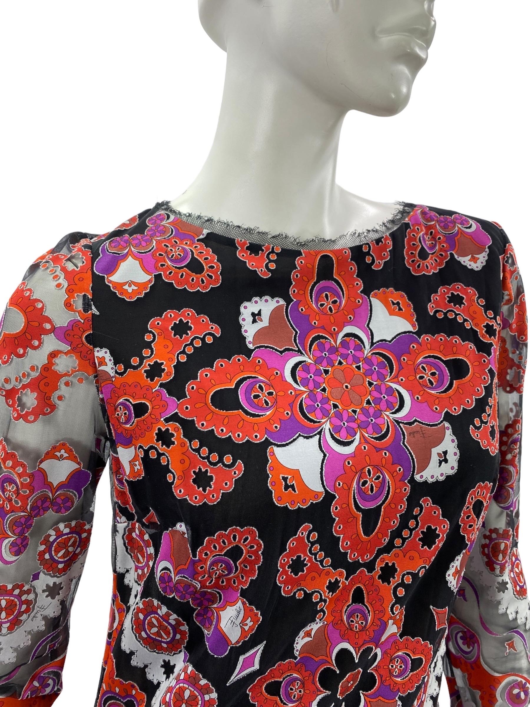 Women's Iconic Emilio Pucci Multicolor Printed Devore Long Dress Gown Italian 42 - US 6 For Sale