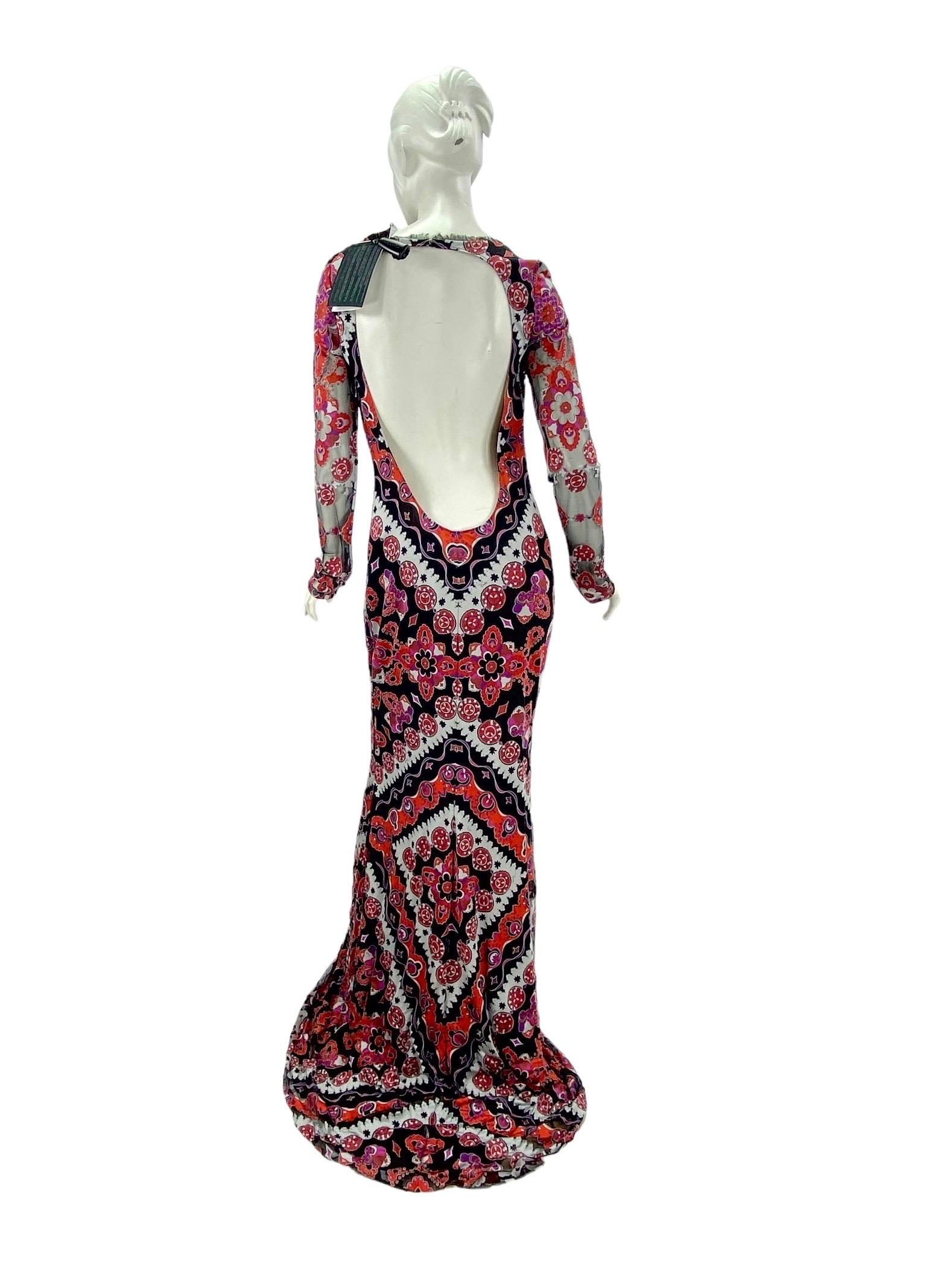 Iconic Emilio Pucci Multicolor Printed Devore Long Dress Gown Italian 42 - US 6 For Sale 1