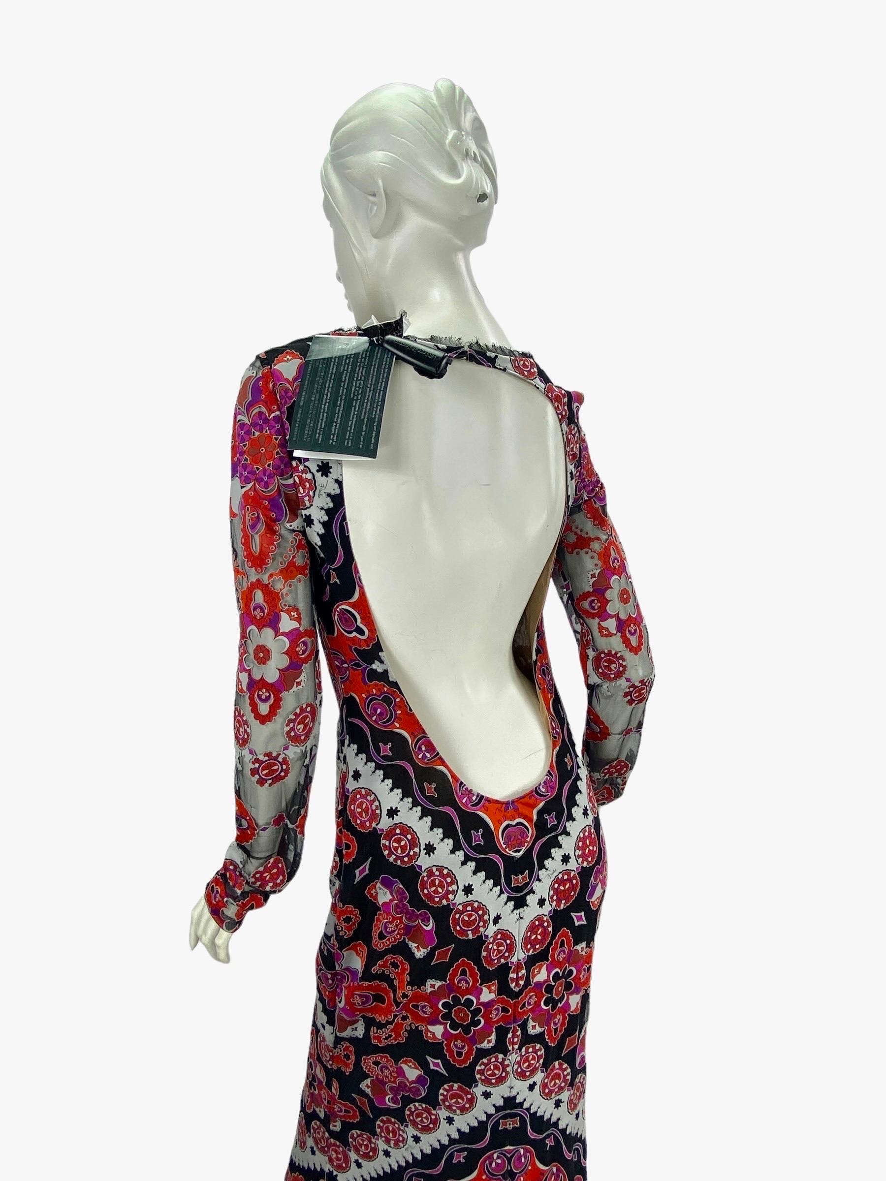 Iconic Emilio Pucci Multicolor Printed Devore Long Dress Gown Italian 42 - US 6 For Sale 2