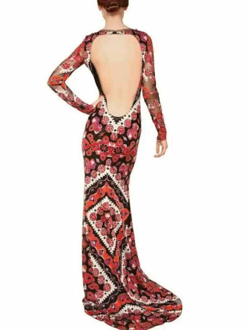 Iconic Emilio Pucci Multicolor Printed Devore Long Dress Gown Italian 42 - US 6 For Sale 4