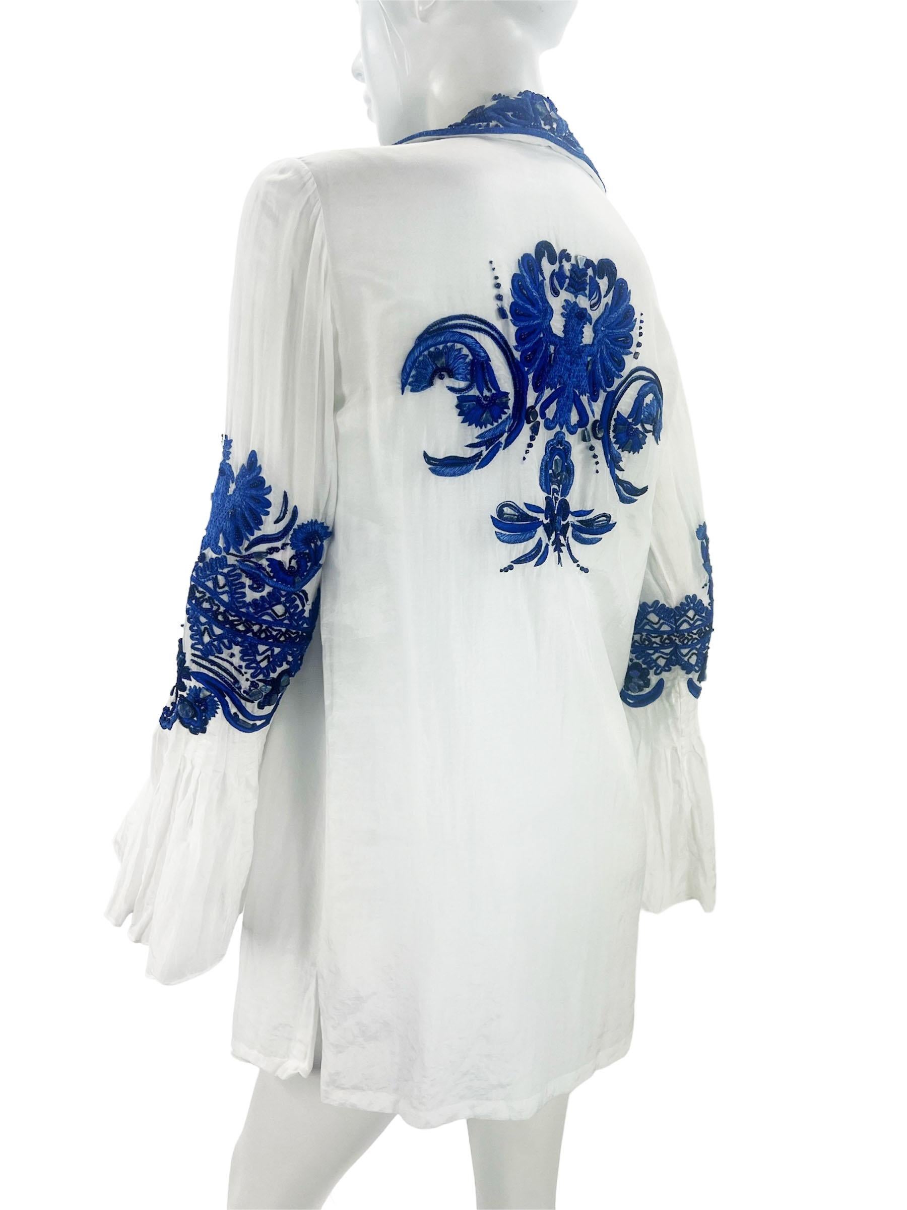 Iconic Emilio Pucci White Embroidered & Beaded Mini Lace Up Dress Tunic It 42 For Sale 5