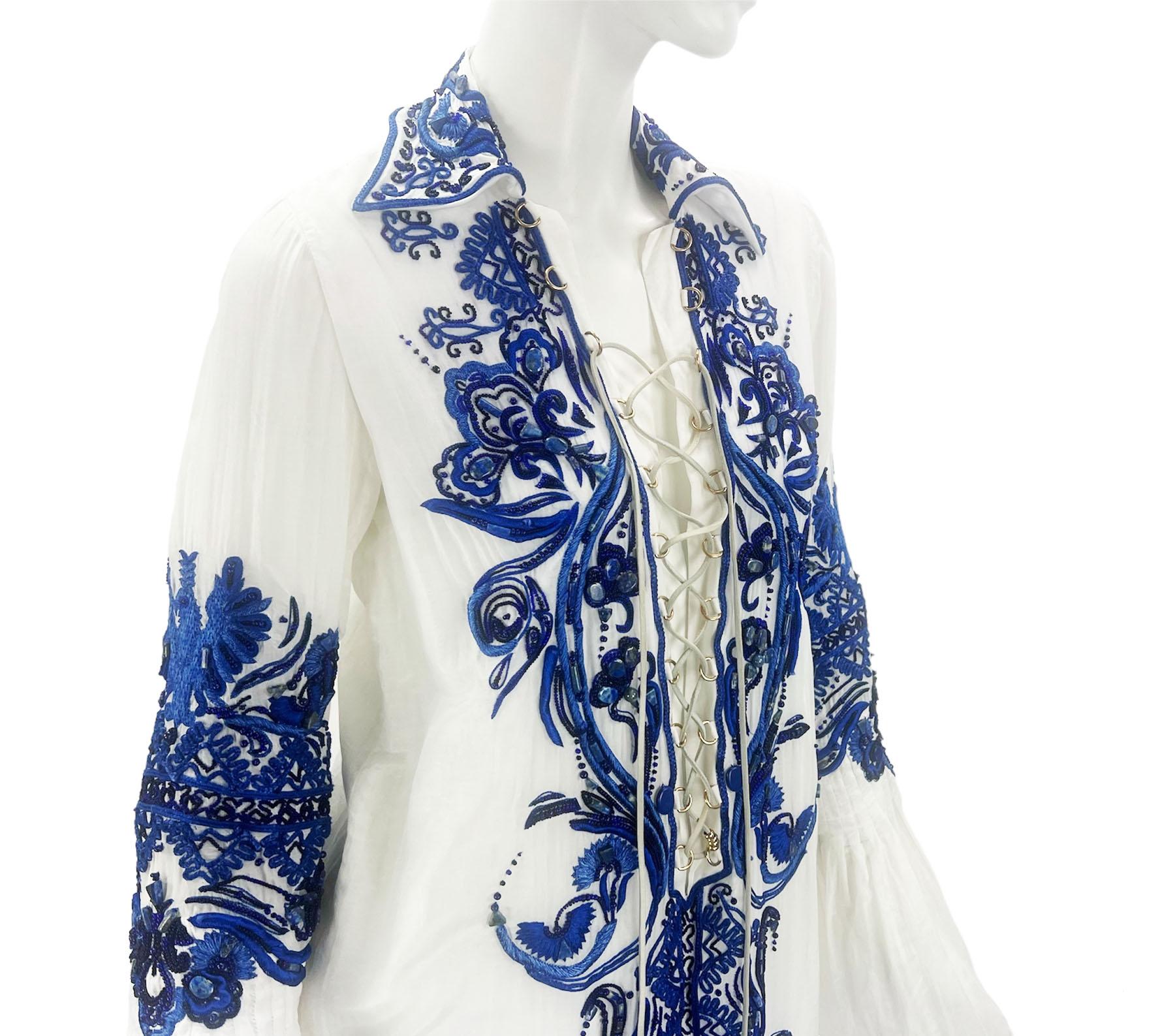 Iconic Emilio Pucci White Embroidered & Beaded Mini Lace Up Dress Tunic It 42 For Sale 7