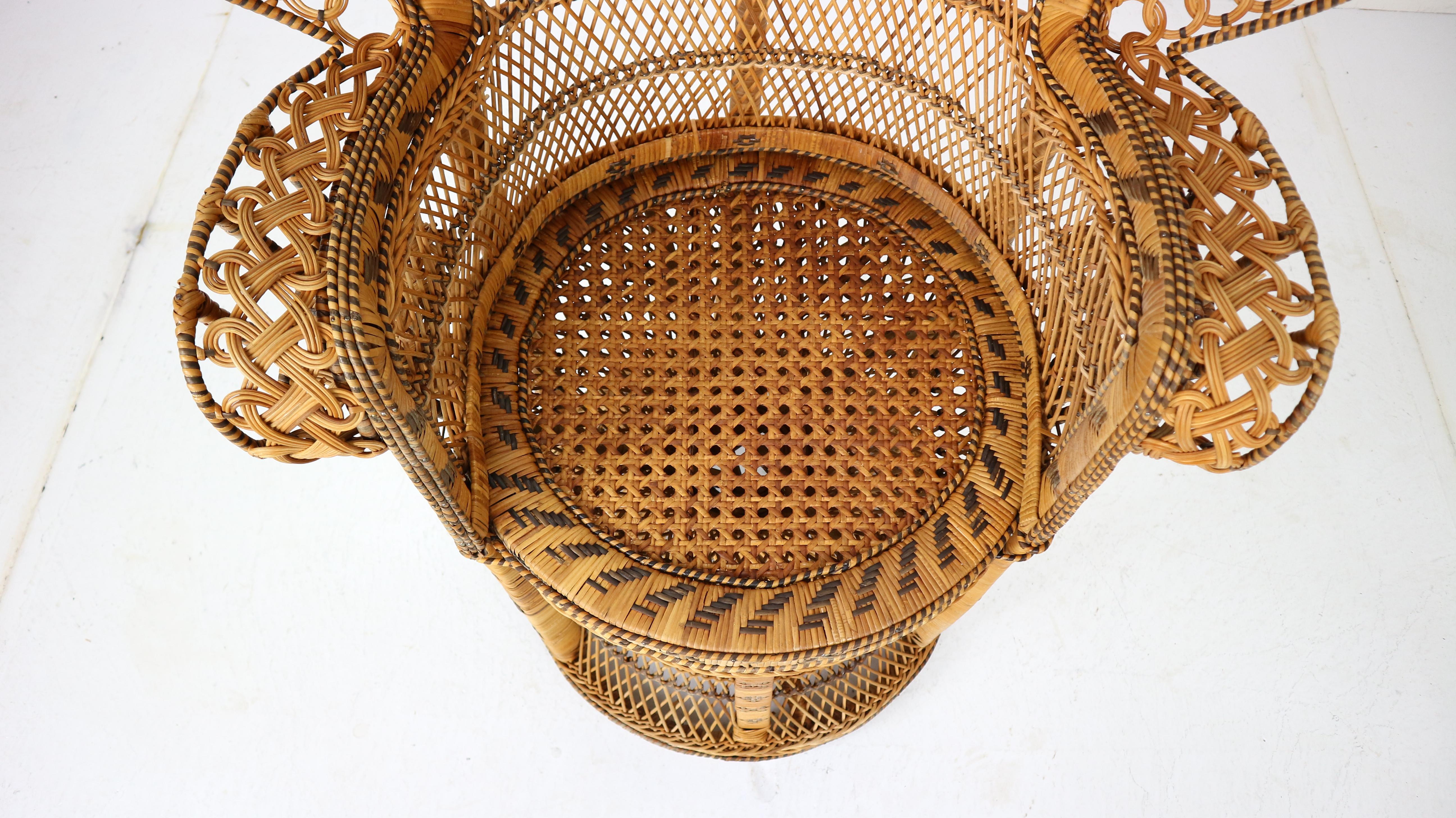 Ikonischer Emmanuelle Wicker Peacock Chair:: 1970 3