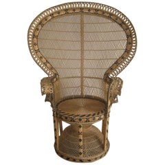 Iconic Emmanuelle Wicker Rattan Midcentury Peacock Stuhl Statement Stück Mint