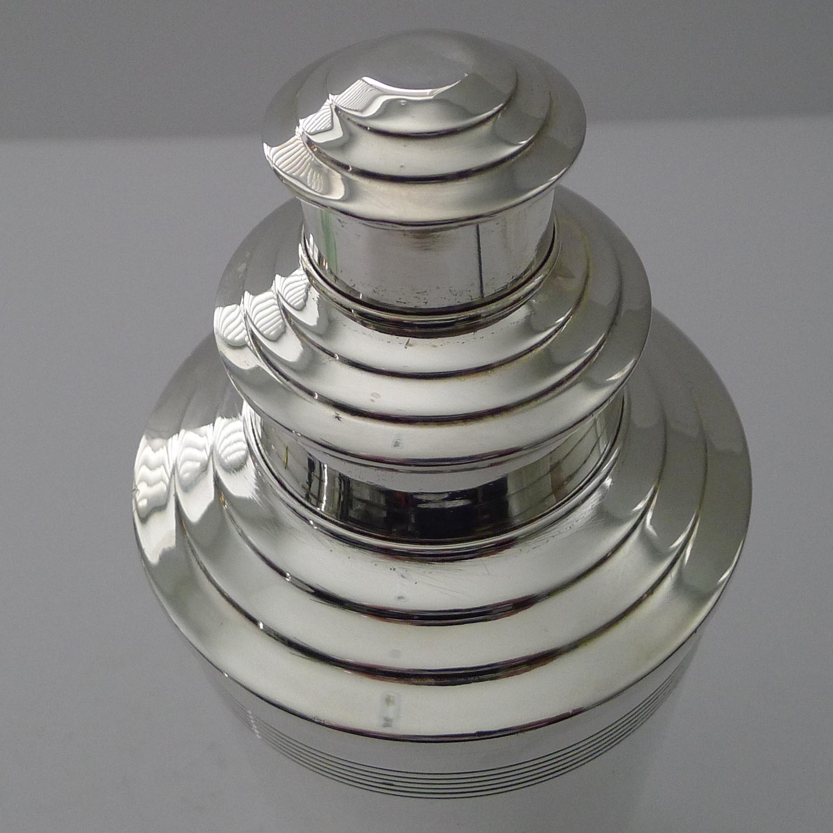British Iconic English Art Deco Cocktail Shaker by Barker Brothers For Sale