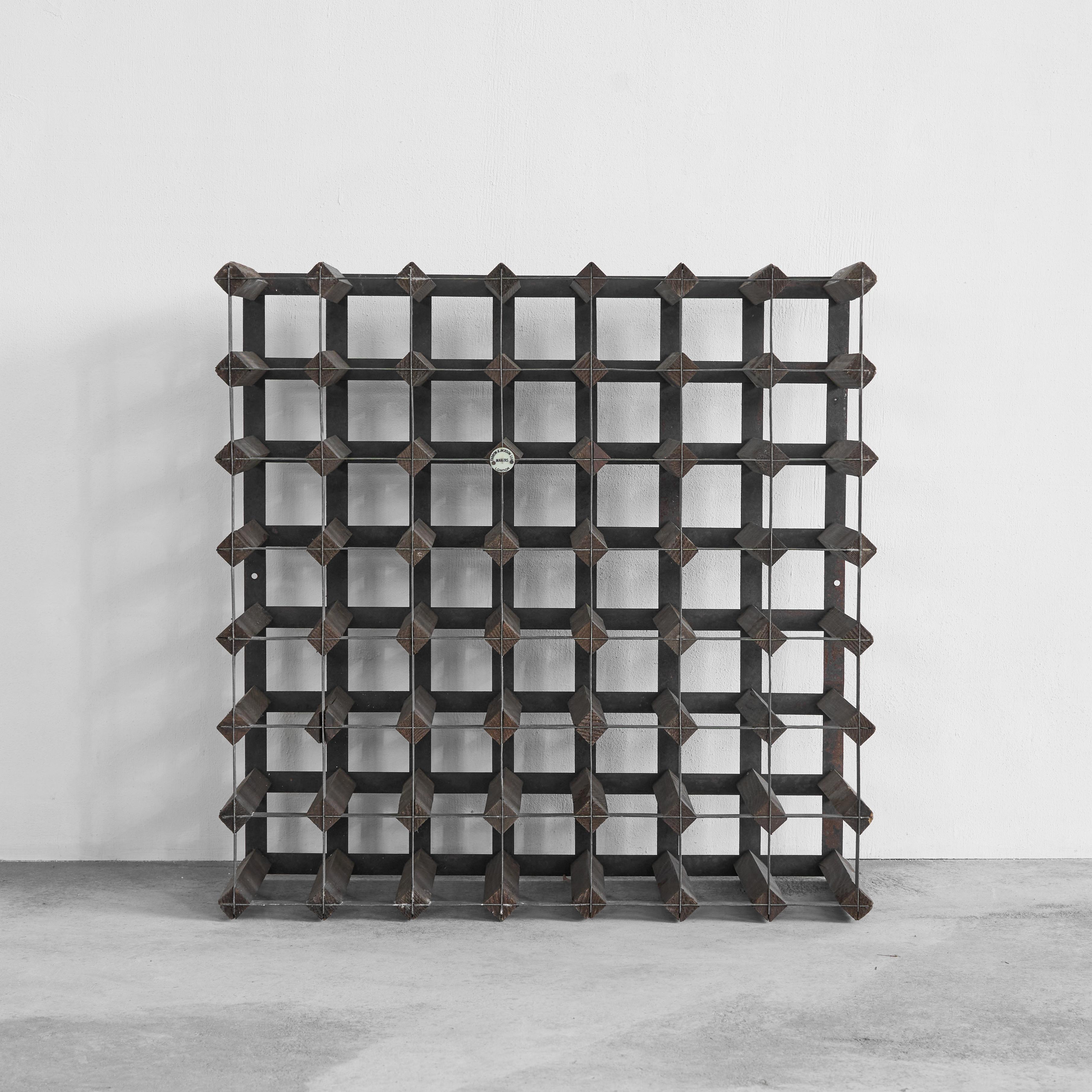 Hand-Crafted Iconic 'Farrow & Jackson' 49 Bottle Wine Rack in Metal and Wood  For Sale