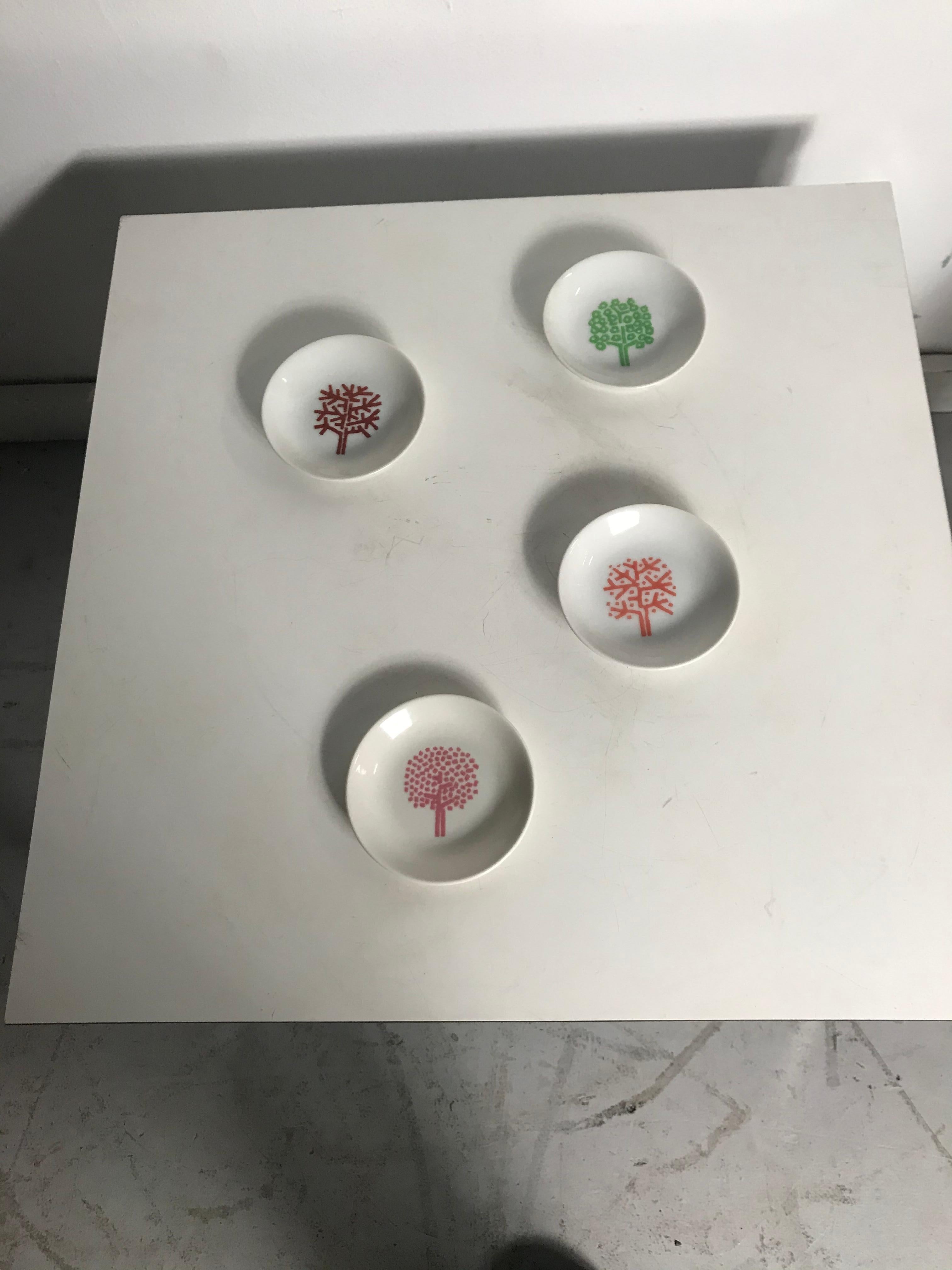 Iconic Four Seasons design ashtrays, set (4) designed exclusively for the famous Four Seasons restaurant in New York City by Emil Antonucci depicting modernist designed trees.