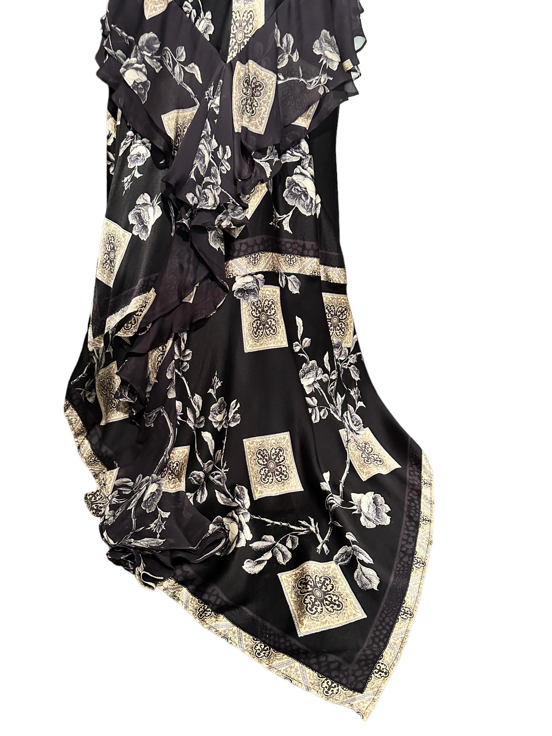 ICONIC FW 2005 Roberto Cavalli Chinoiserie Print Black and Gold Silk Bias Gown For Sale 4