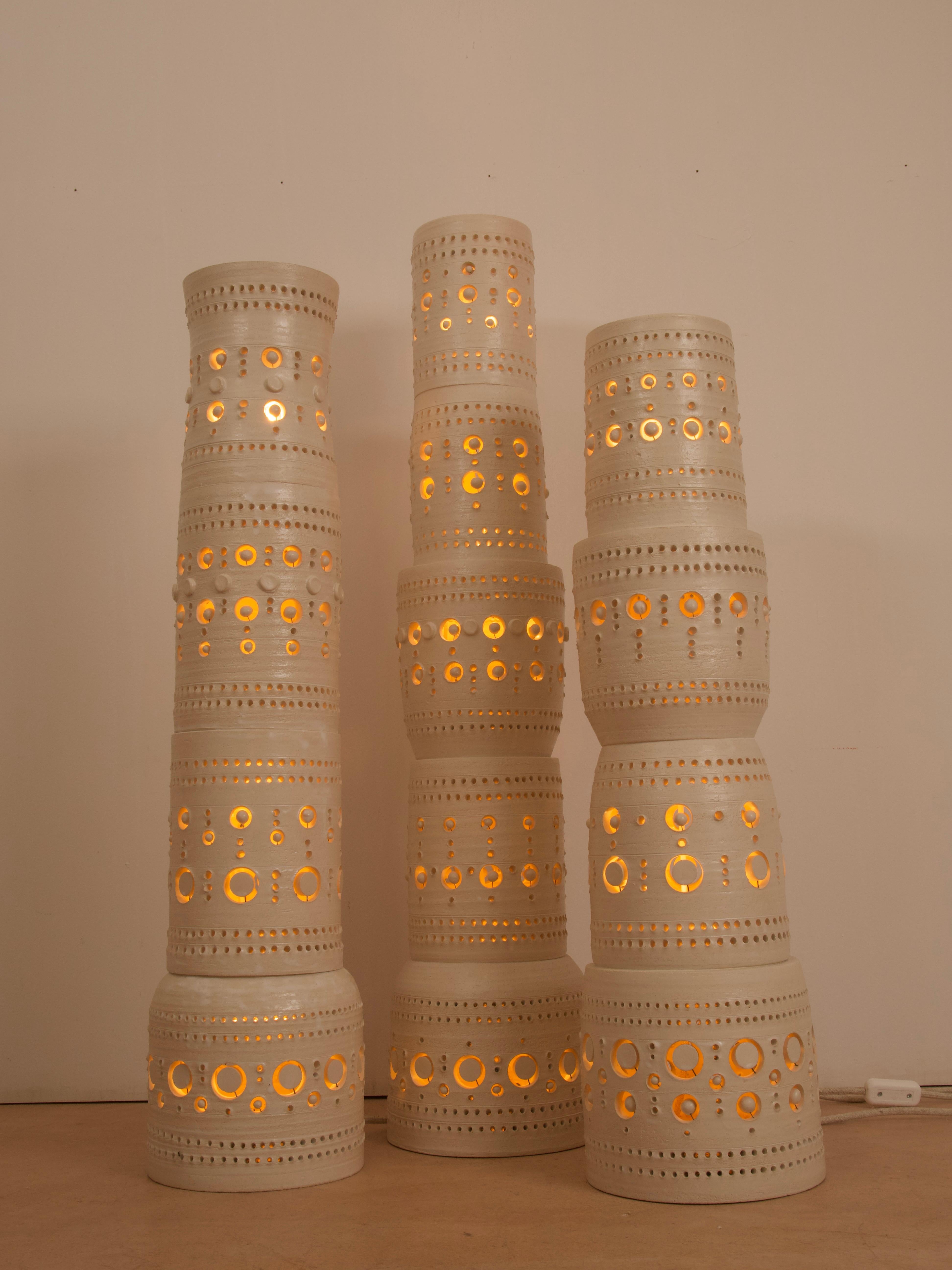Iconic Georges Pelletier Set of 3 TOTEM Floor Lamps in Enameled Ceramic 5