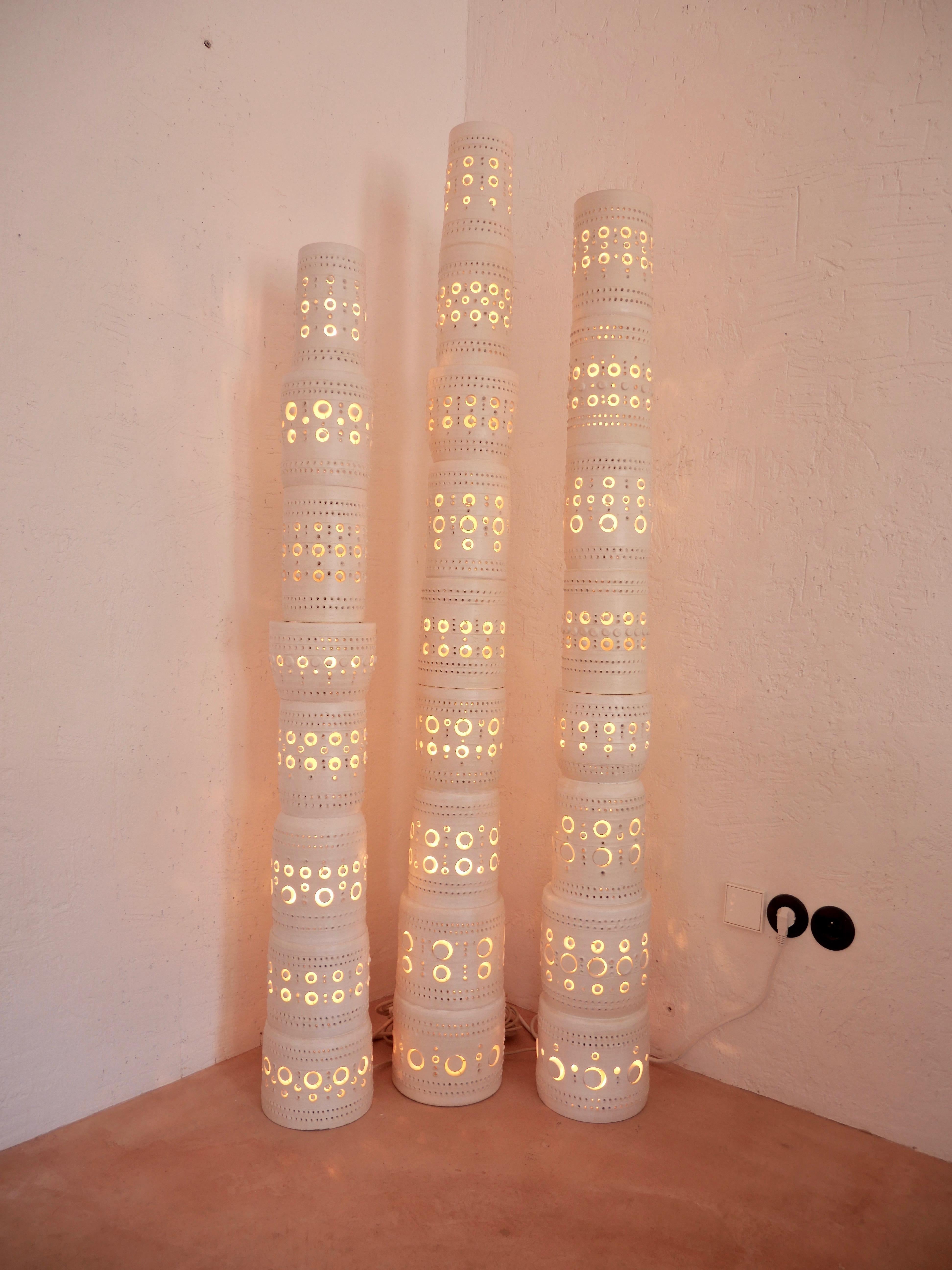 Iconic Georges Pelletier Set of 3 TOTEM Floor Lamps in Enameled Ceramic 6