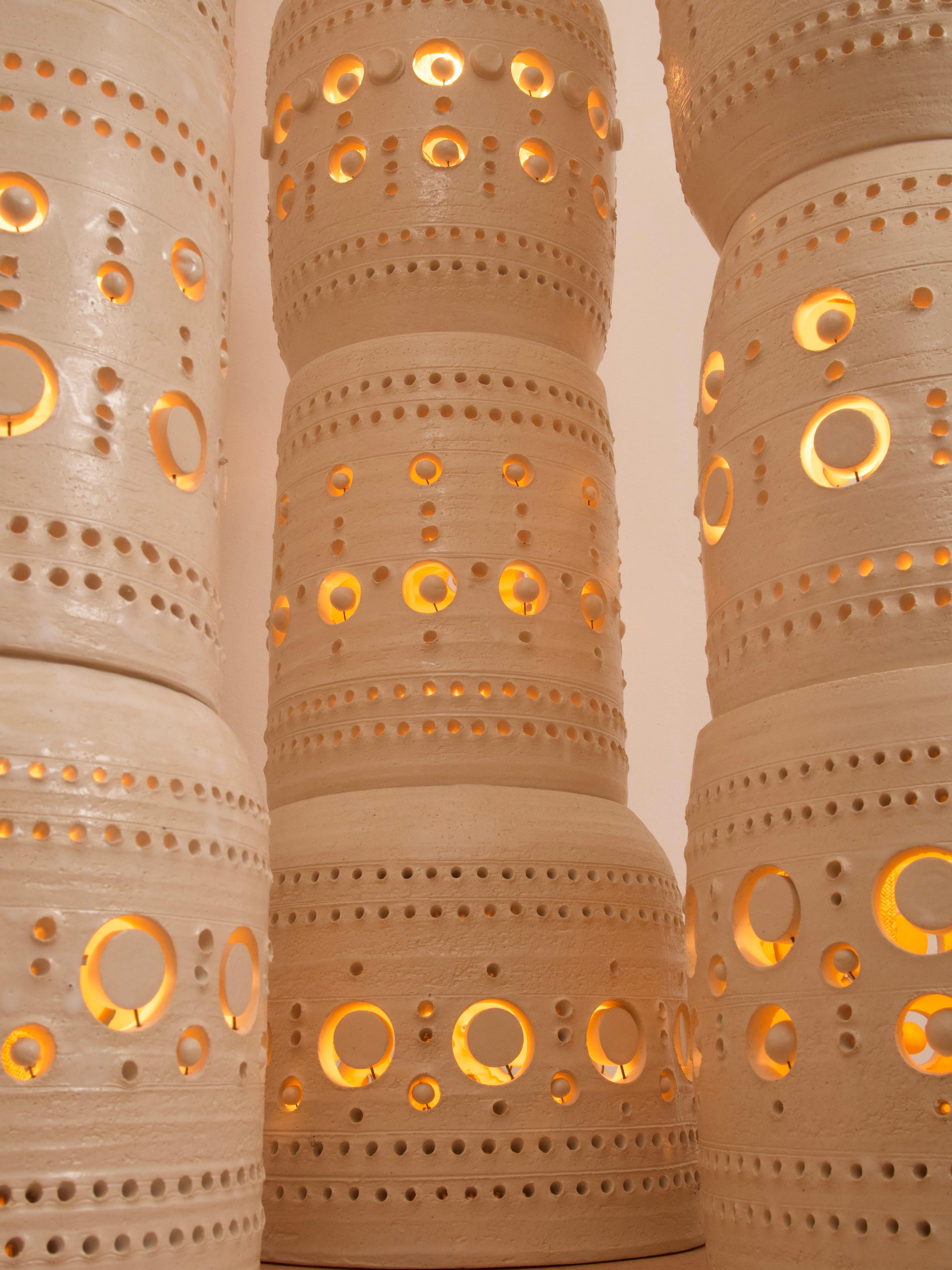 Iconic Georges Pelletier Set of 3 TOTEM Floor Lamps in Enameled Ceramic 7