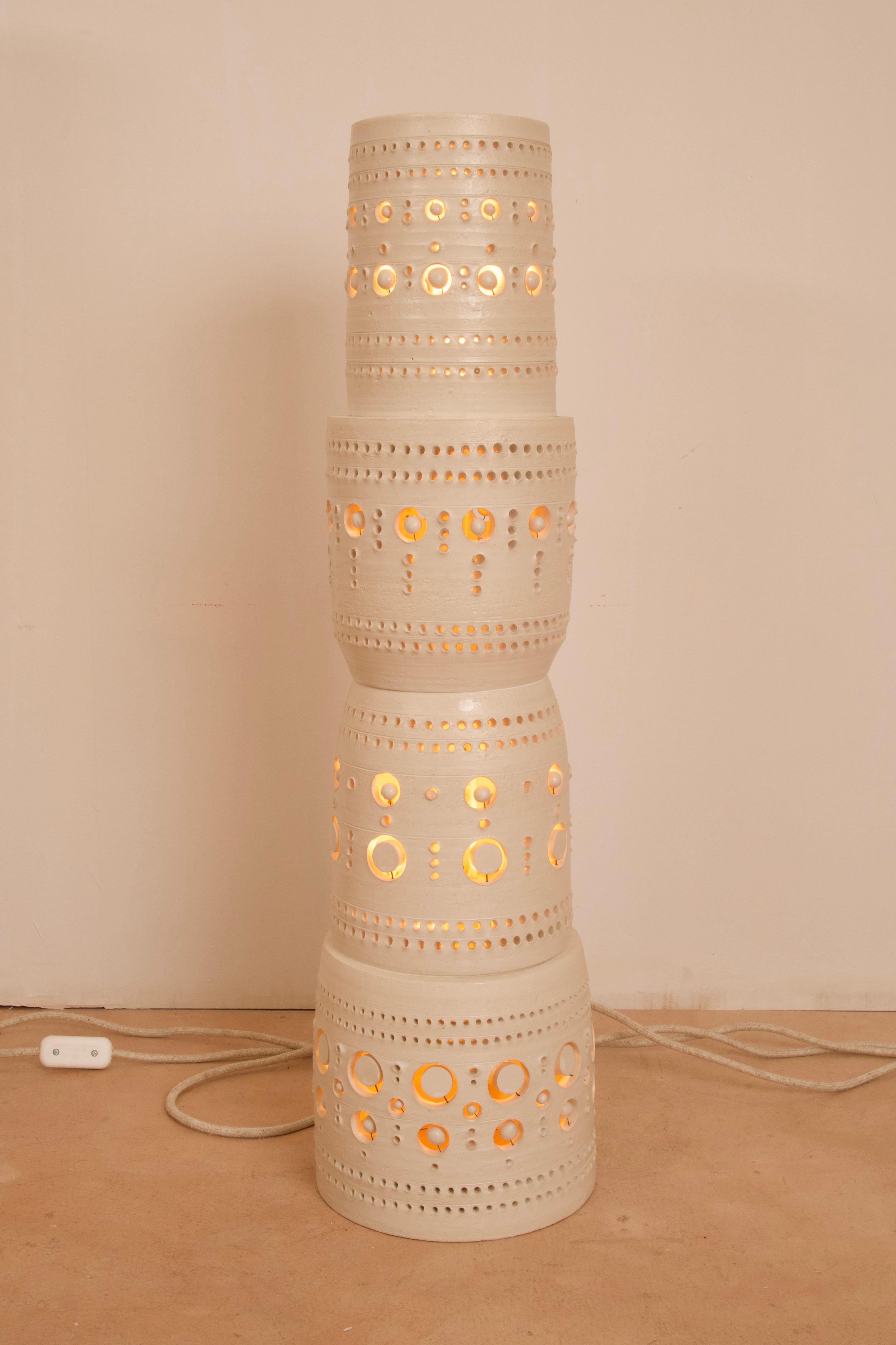 Iconic Georges Pelletier Set of 3 TOTEM Floor Lamps in Enameled Ceramic 11