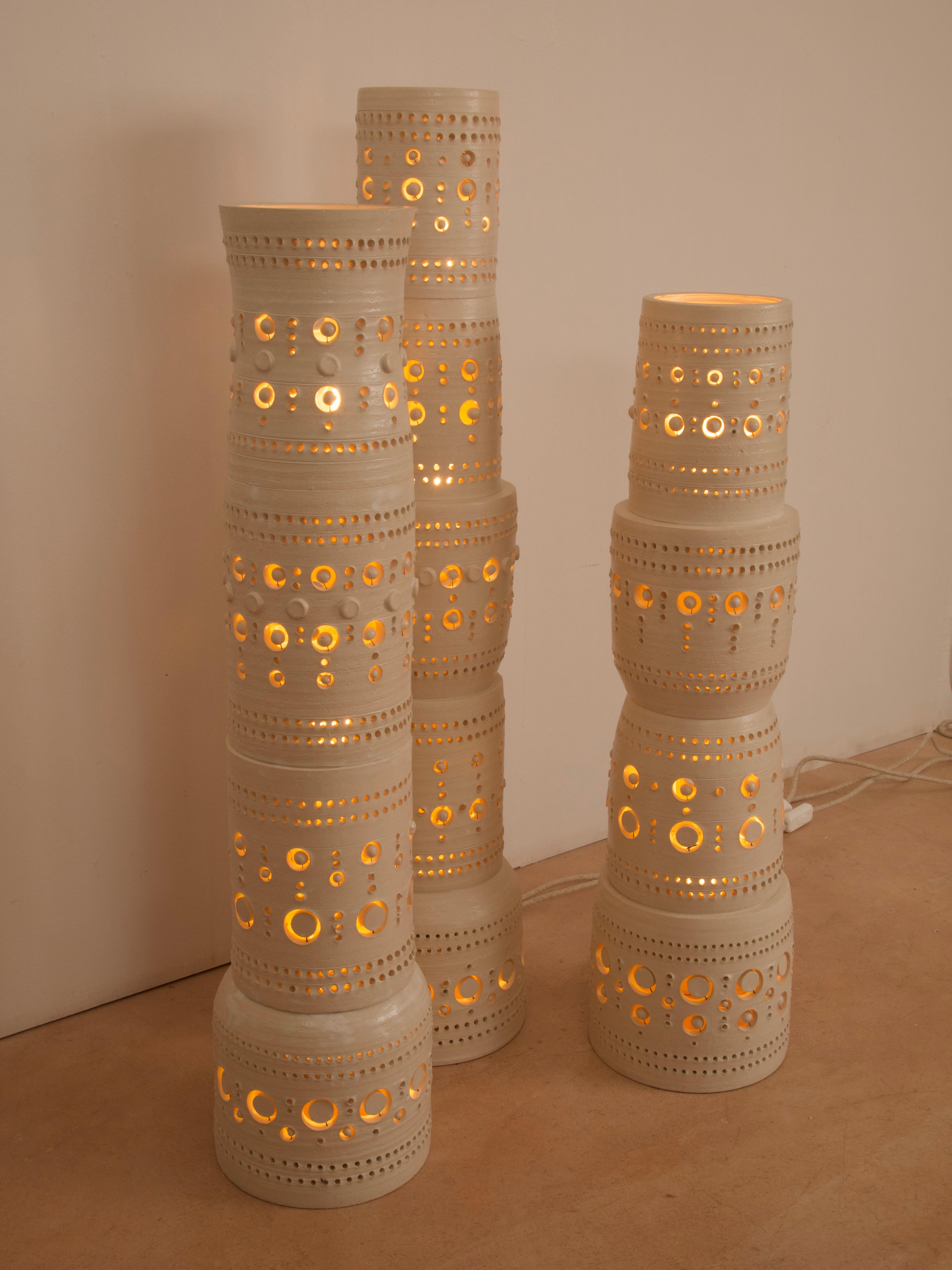 Iconic Georges Pelletier Set of 3 TOTEM Floor Lamps in Enameled Ceramic 1