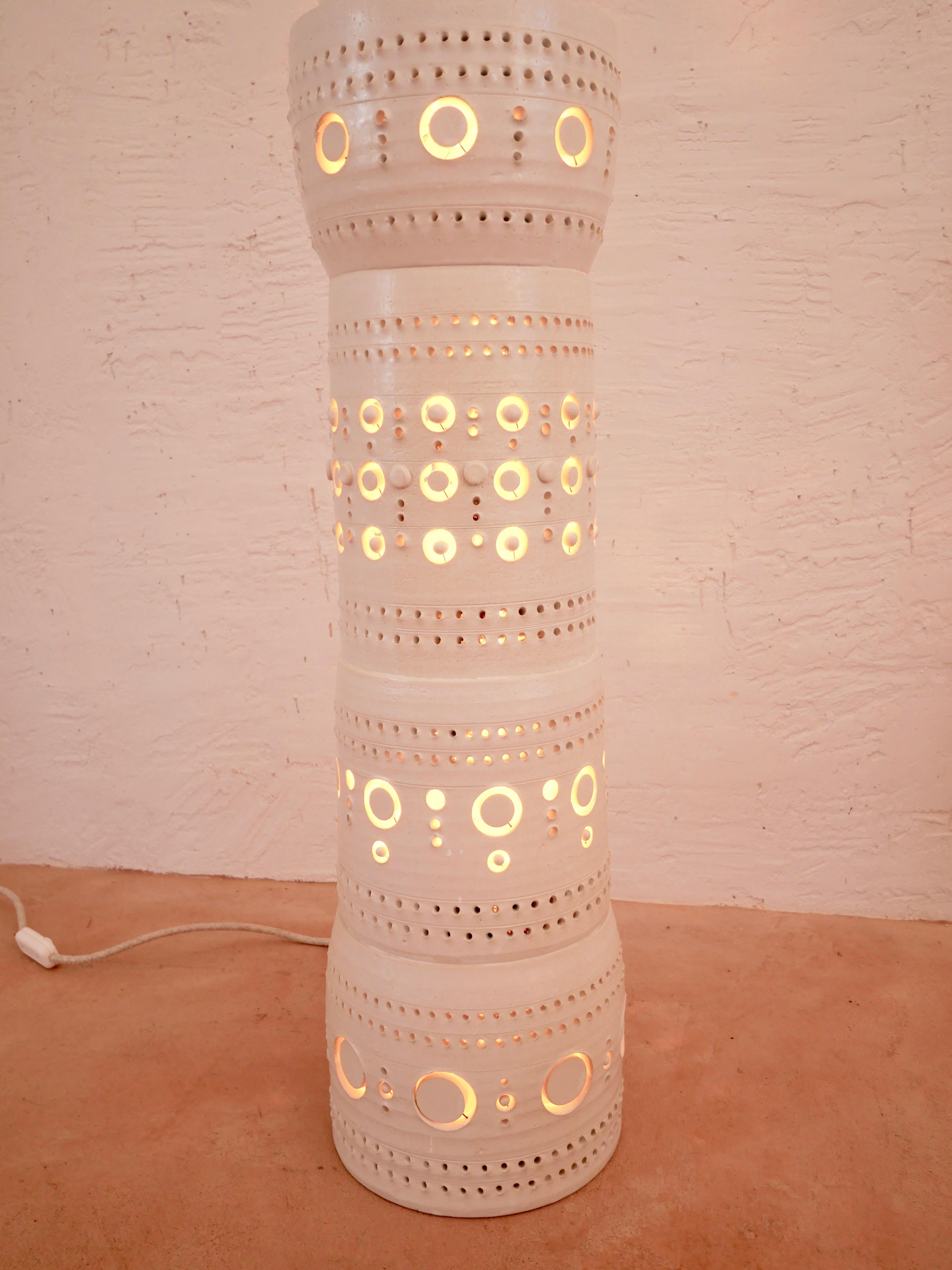 Contemporary Iconic Georges Pelletier TOTEM Floor Lamp in White Enameled Ceramic