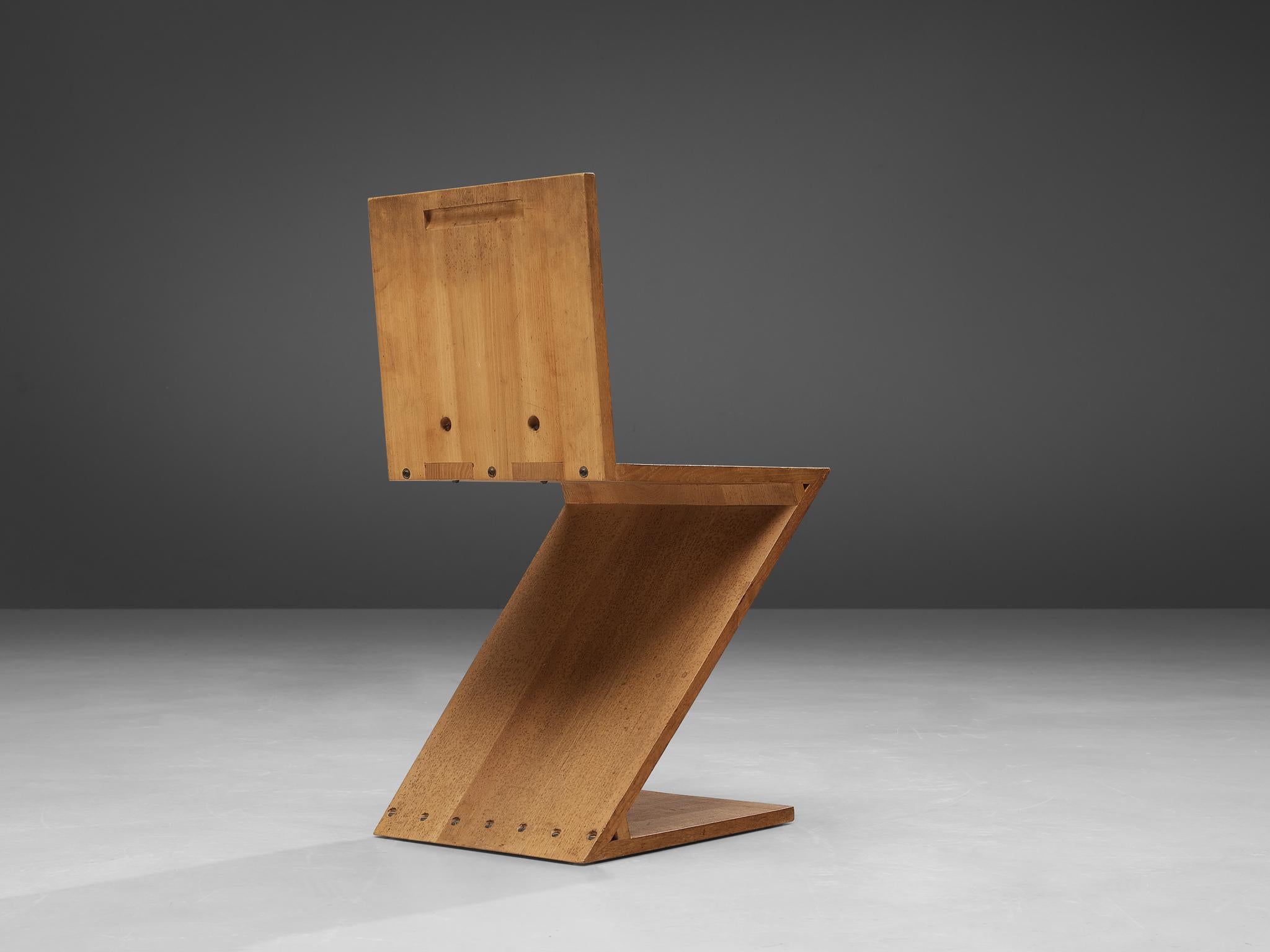 Gerrit Rietveld for Groenekan, ‘Zig Zag’ chair, elm, The Netherlands, design 1932/1933, manufactured between 1935-1973

Not a lot of chairs reach such fame like the ‘Zig Zag’ which is most likely one of the greatest icons ever designed by Gerrit