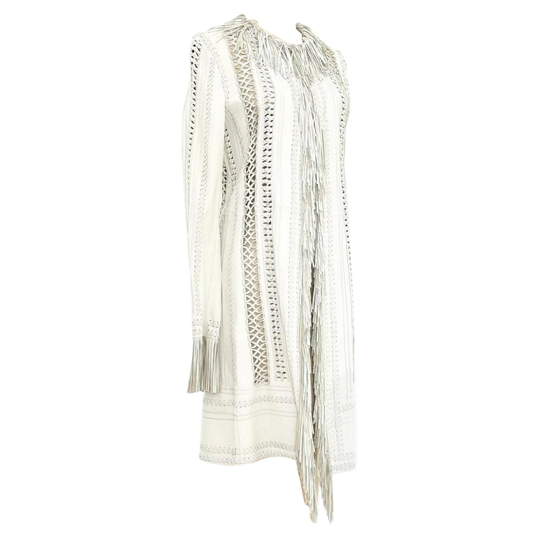 Iconic Gianni Versace Fringed White Leather Coat