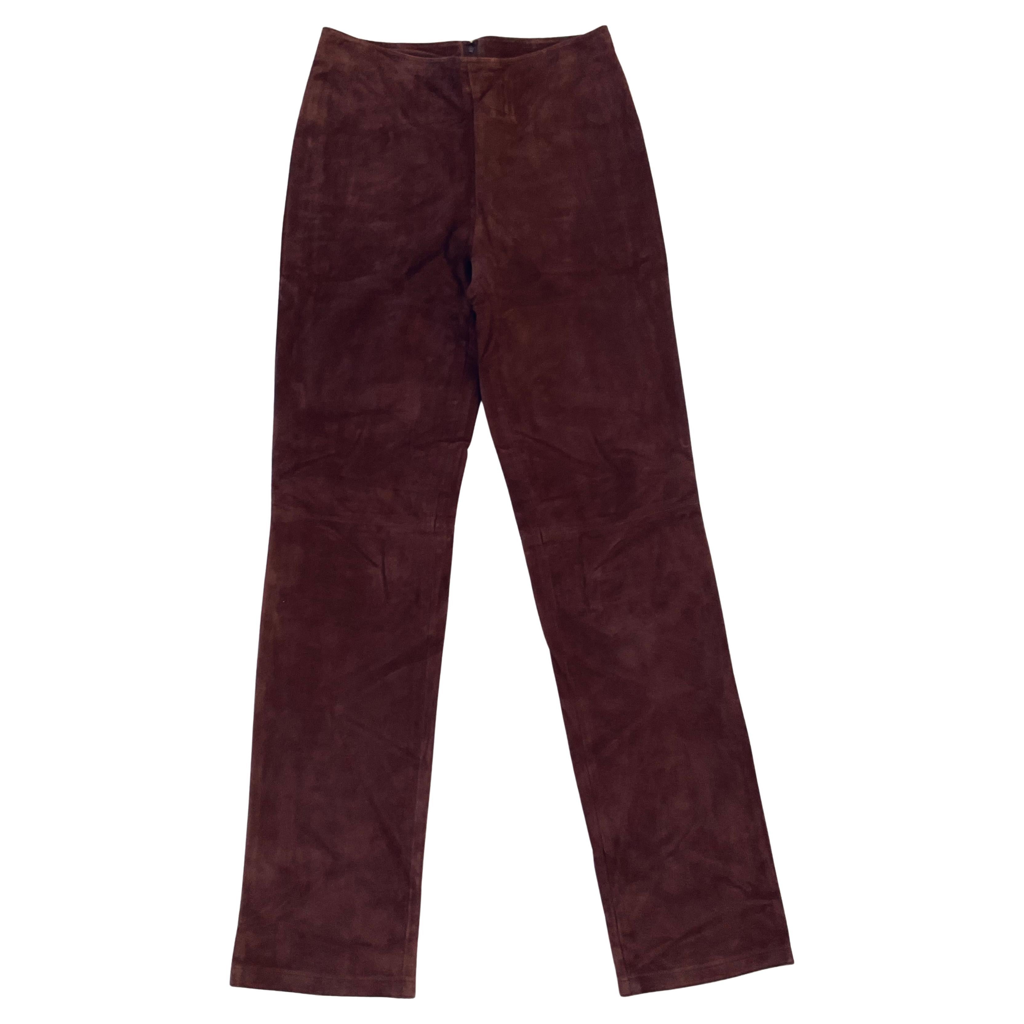 Iconic Gianni Versace Vintage 1980s Brown Suede Straight-Leg Pants