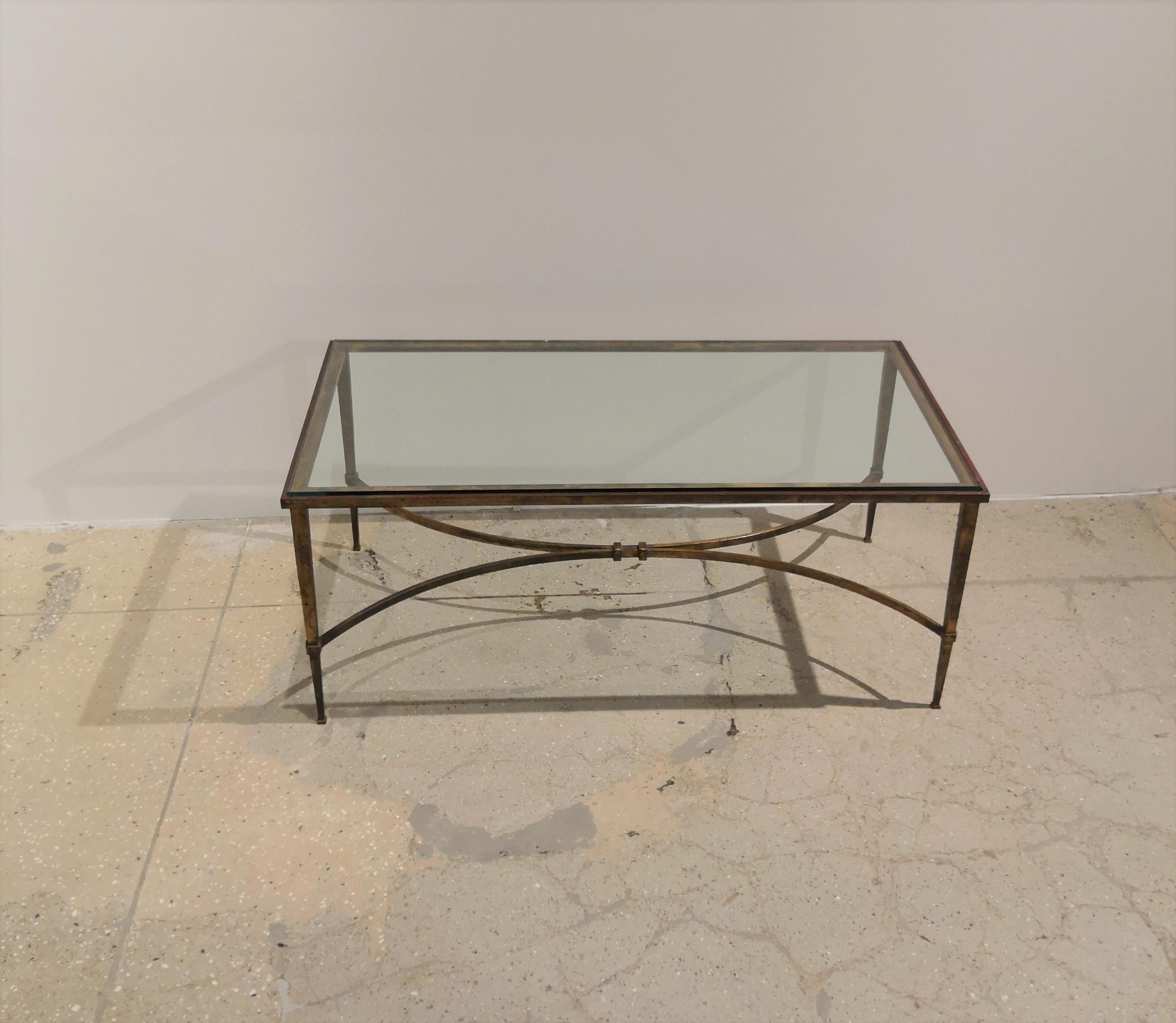 French Iconic Gilt and Red Fer Battu Table by Maison Ramsay, France, 1970s