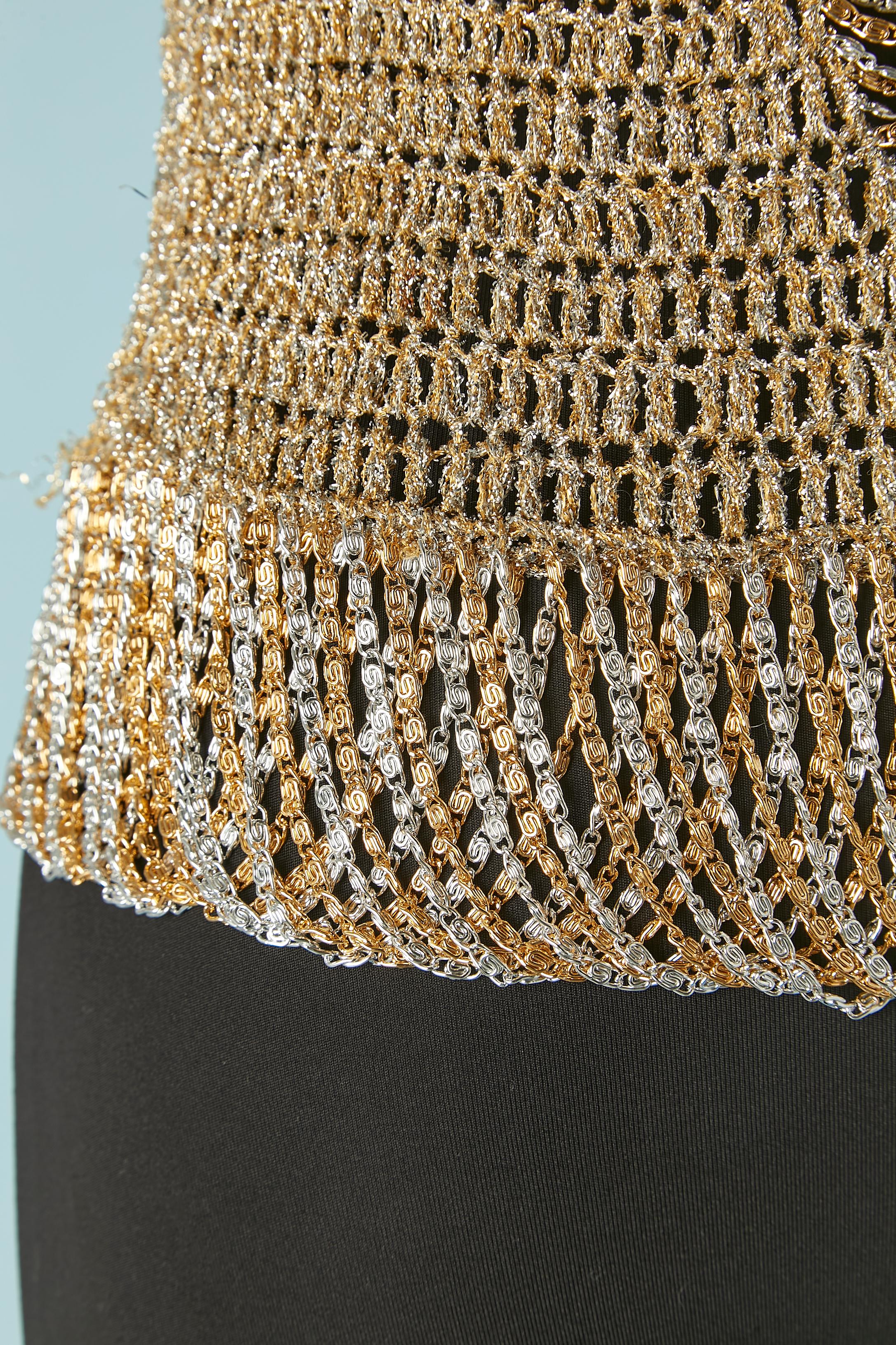 Iconic gold and silver lurex knit sweater with metallic chains Loris Azzaro In Excellent Condition For Sale In Saint-Ouen-Sur-Seine, FR