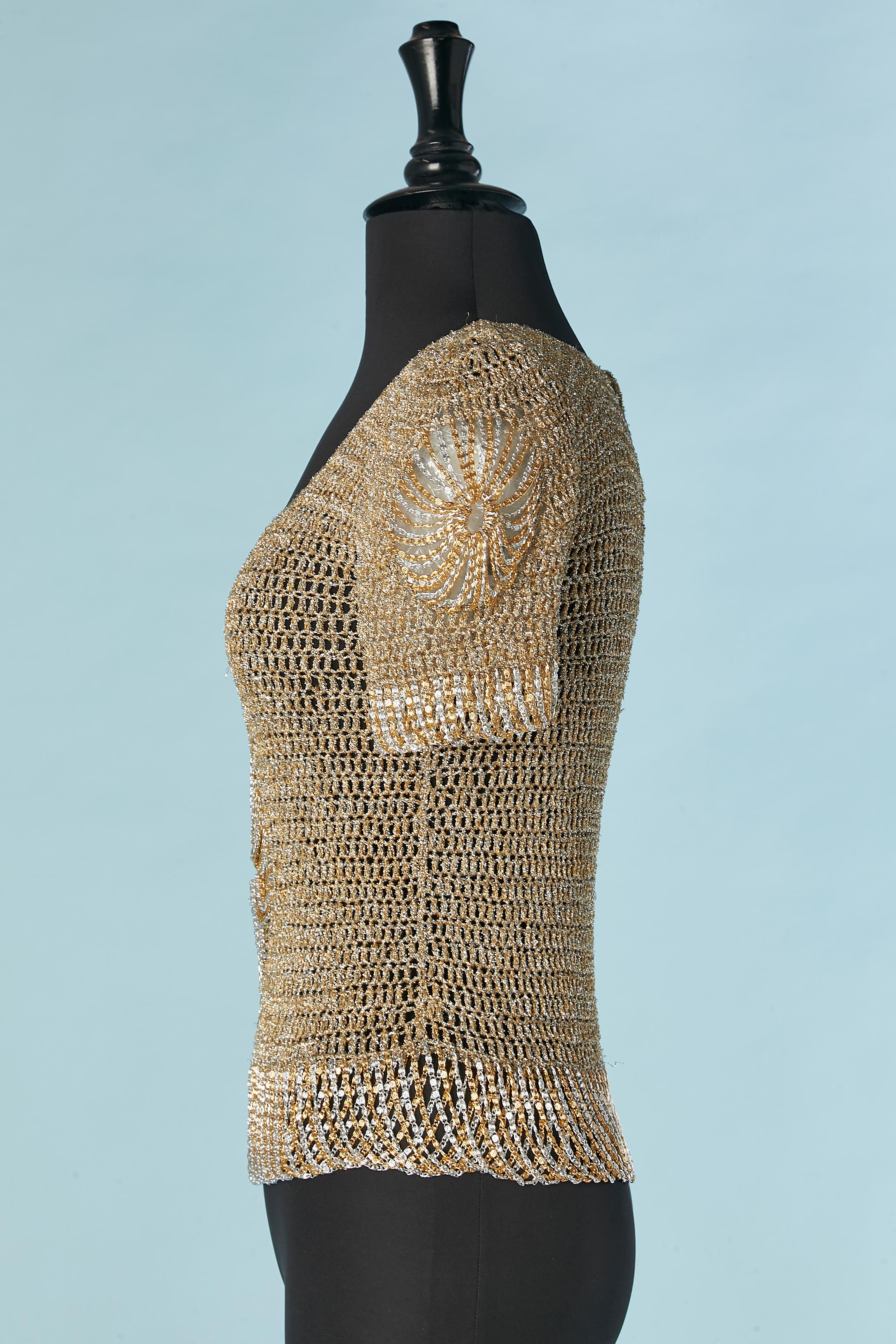 Iconic gold and silver lurex knit sweater with metallic chains Loris Azzaro For Sale 1