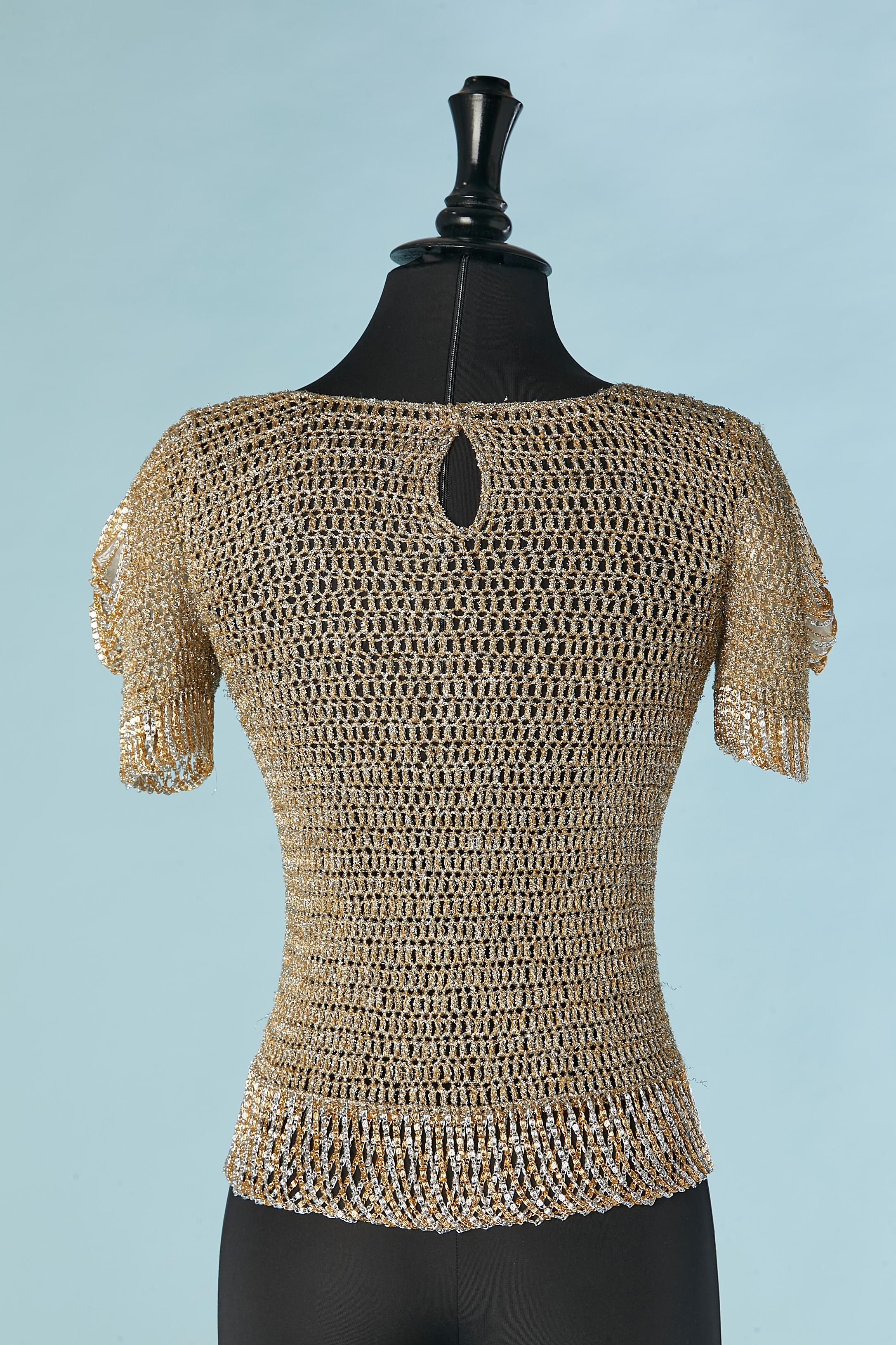 Iconic gold and silver lurex knit sweater with metallic chains Loris Azzaro For Sale 2