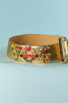 Iconic gold leather belt with " VOGUE" lettering Giani Versace Circa 1990's NEW