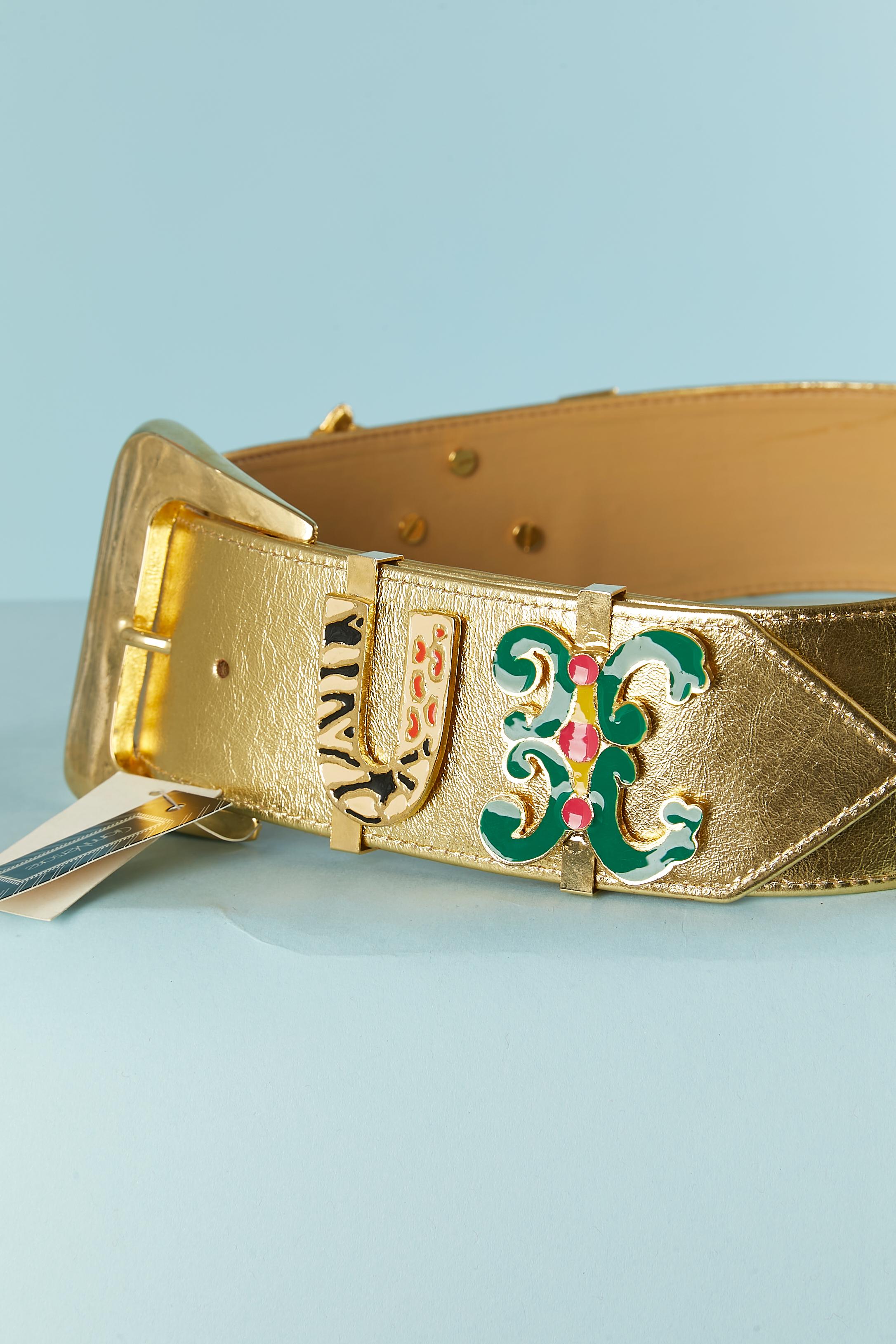 Brown Iconic gold leather belt with 