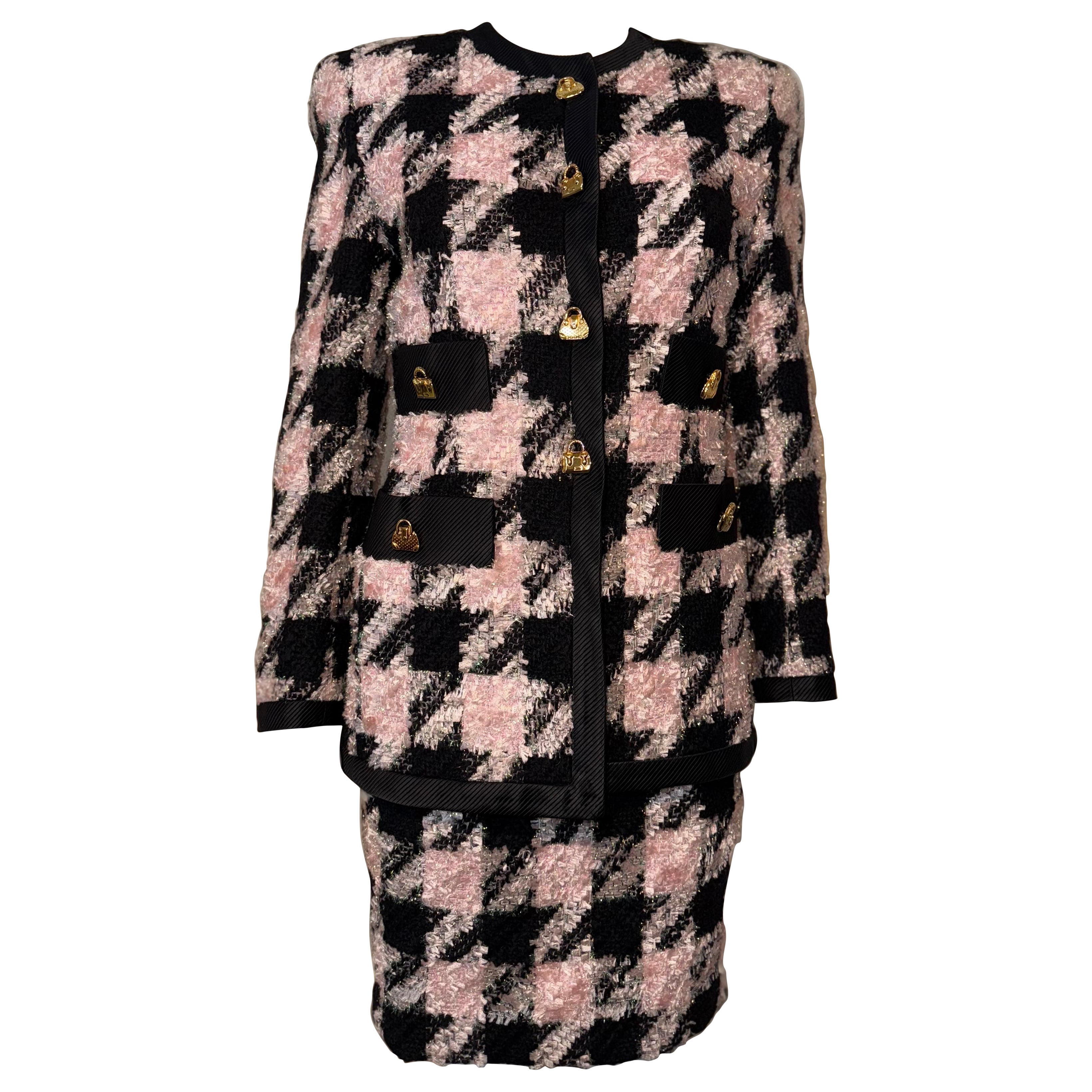 Iconico e splendido abito vintage con gonna in pied-de-poule di Margaretha Ley Escada
