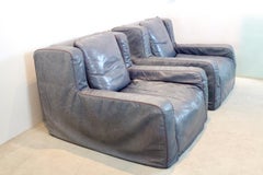 Iconic Grey Leather Lounge Chairs by Paola Navone