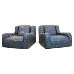 Used Iconic Grey Leather Lounge Chairs by Paoloa Navone